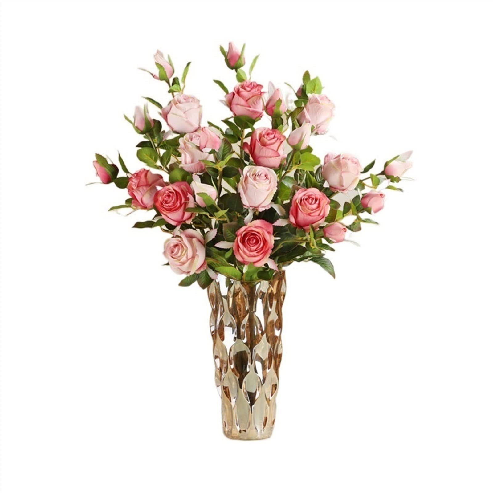 AYCDL Artificial Flowers Simulation Flower Arrangement Pink Rose Bouquet Dining Table Fake Flower Decoration with Glass Vase Fake Flowers,B-A