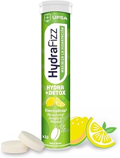 UPSA HydraFizz Detox - Electrolitos y Alcachofa,16 Comprimidos | Electrolitos, con extractos vegetales y vitamina C. Sabor limón para hidratación y ap