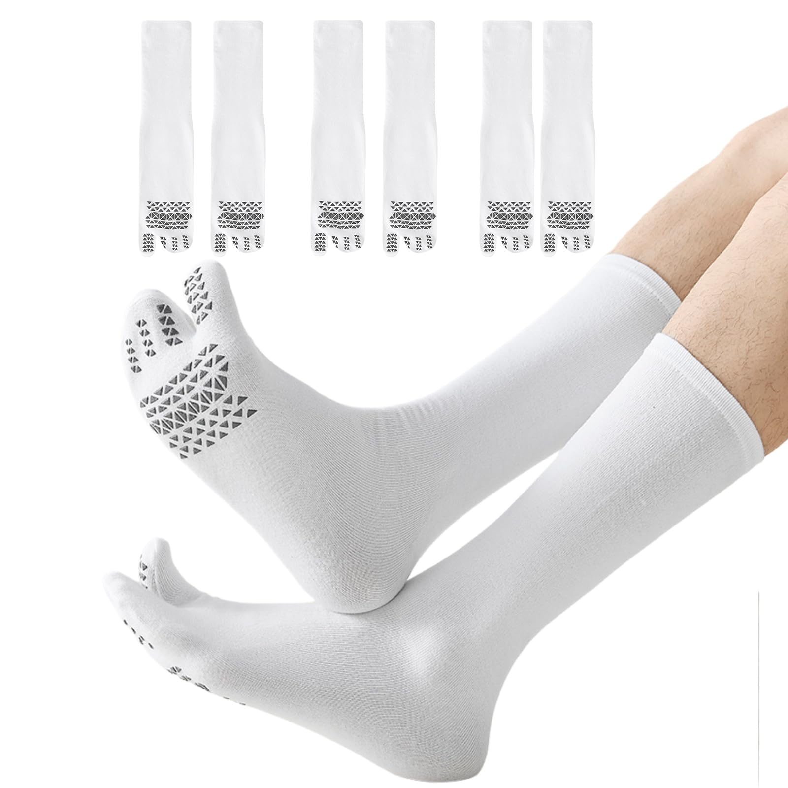 Hybursky Tabi Flip Flop Socks for Men Women 3 Pairs Anti-Slip Cotton Split Toe Socks Mid-calf Length Unisex Shinobu Cosplay Extra Sock for Workout Travel Sports, White