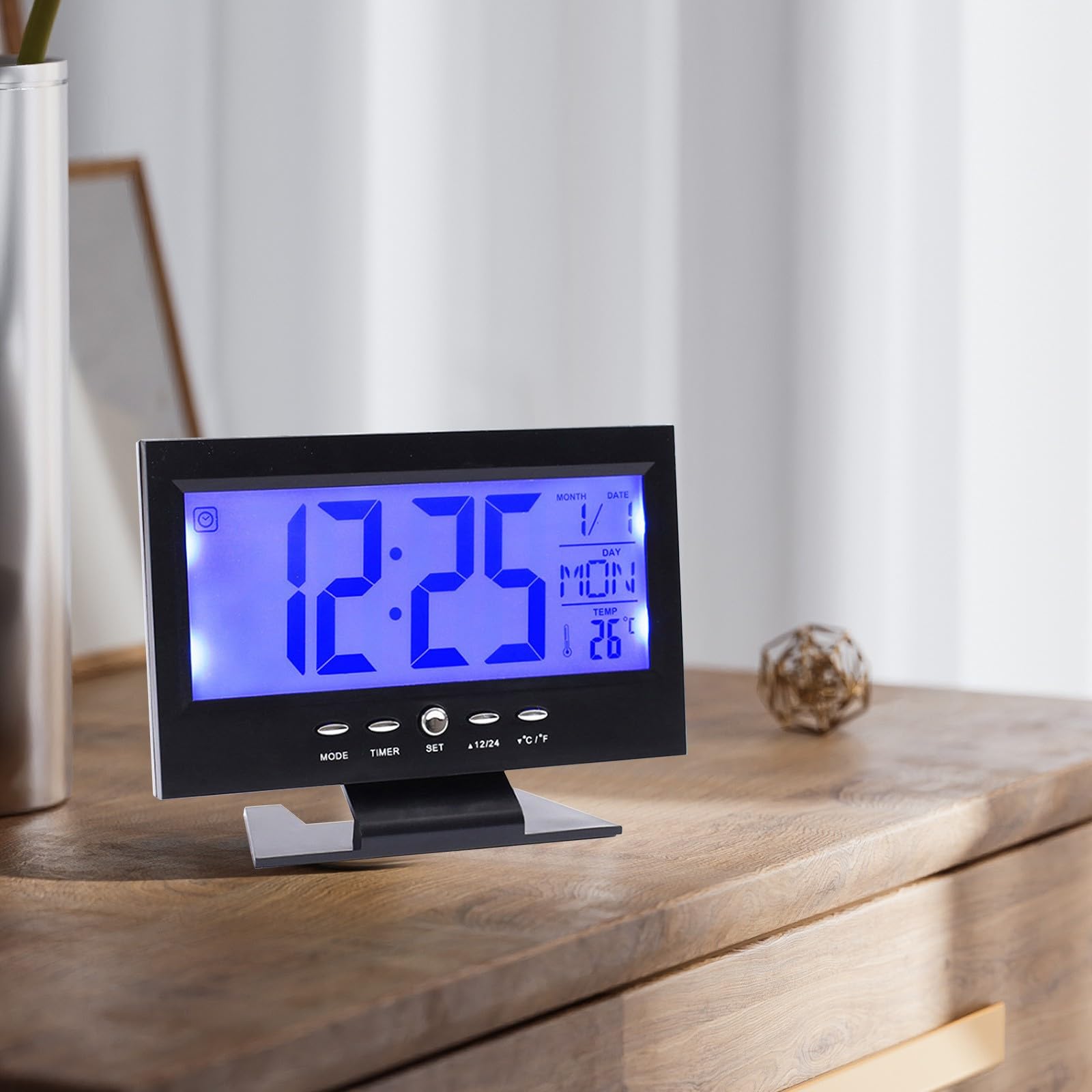 OAVQHLG3B Digital Clock Alarm Clock Large Screen Electronic Alarm Clock Intelligent Voice Control Night Light Date Alarm Clock