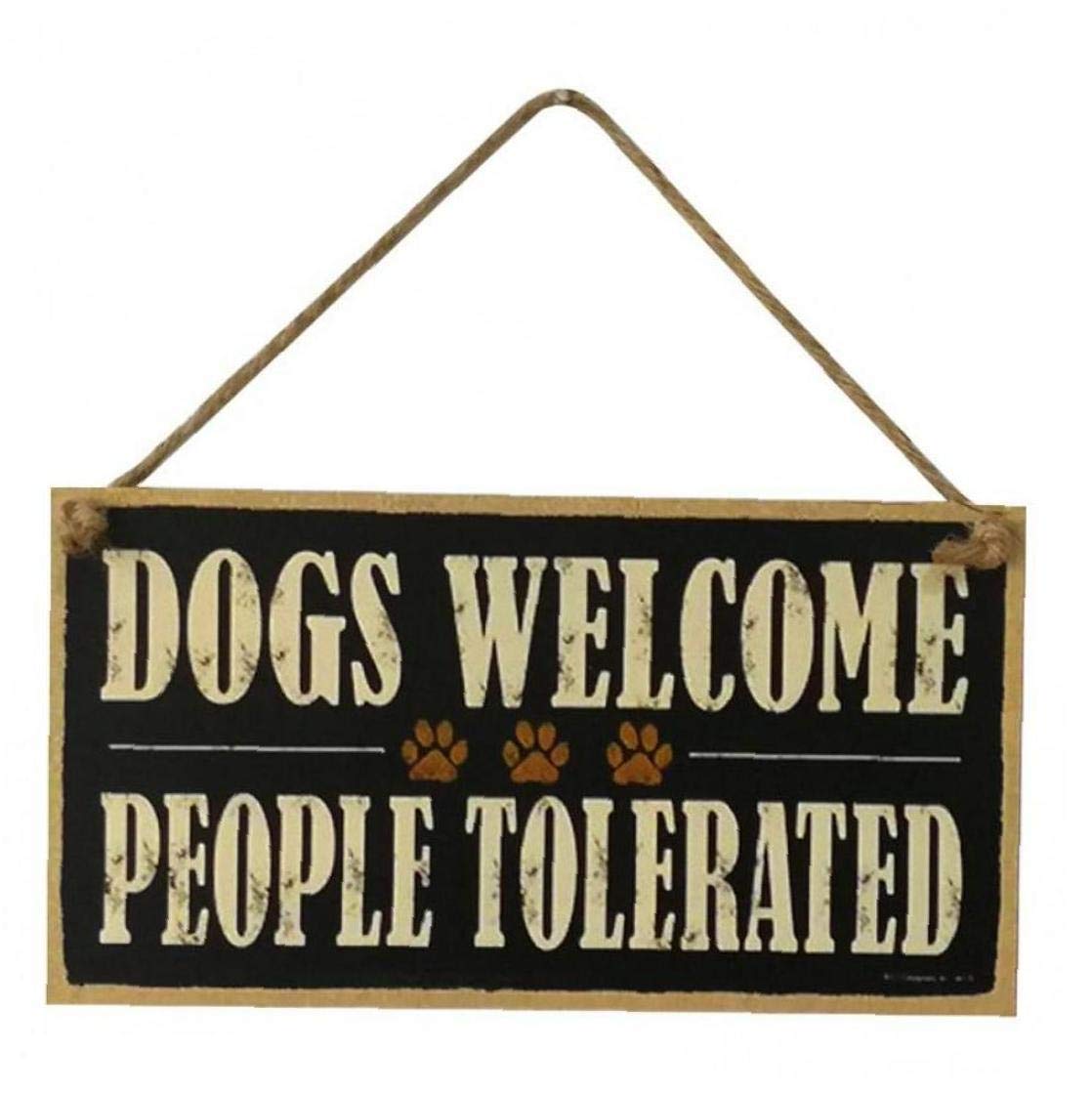 Ruluti Dogs Welcome People Tolerated Wood Sign, Farm Decorative Plaque Hanging Board, For Wall And Door
