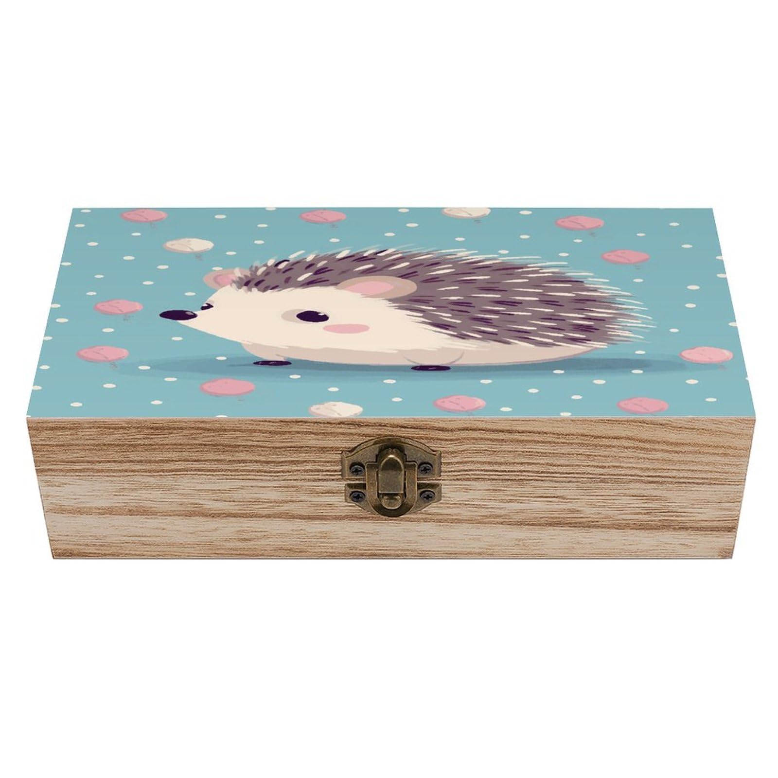 Btcowzrv Style Hedgehog Polkadot Wooden Storage Box, Keepsake Box With Hinged And Retro Lock, Wood Jewelry Organizer For Photos & Mementos And Home Decor