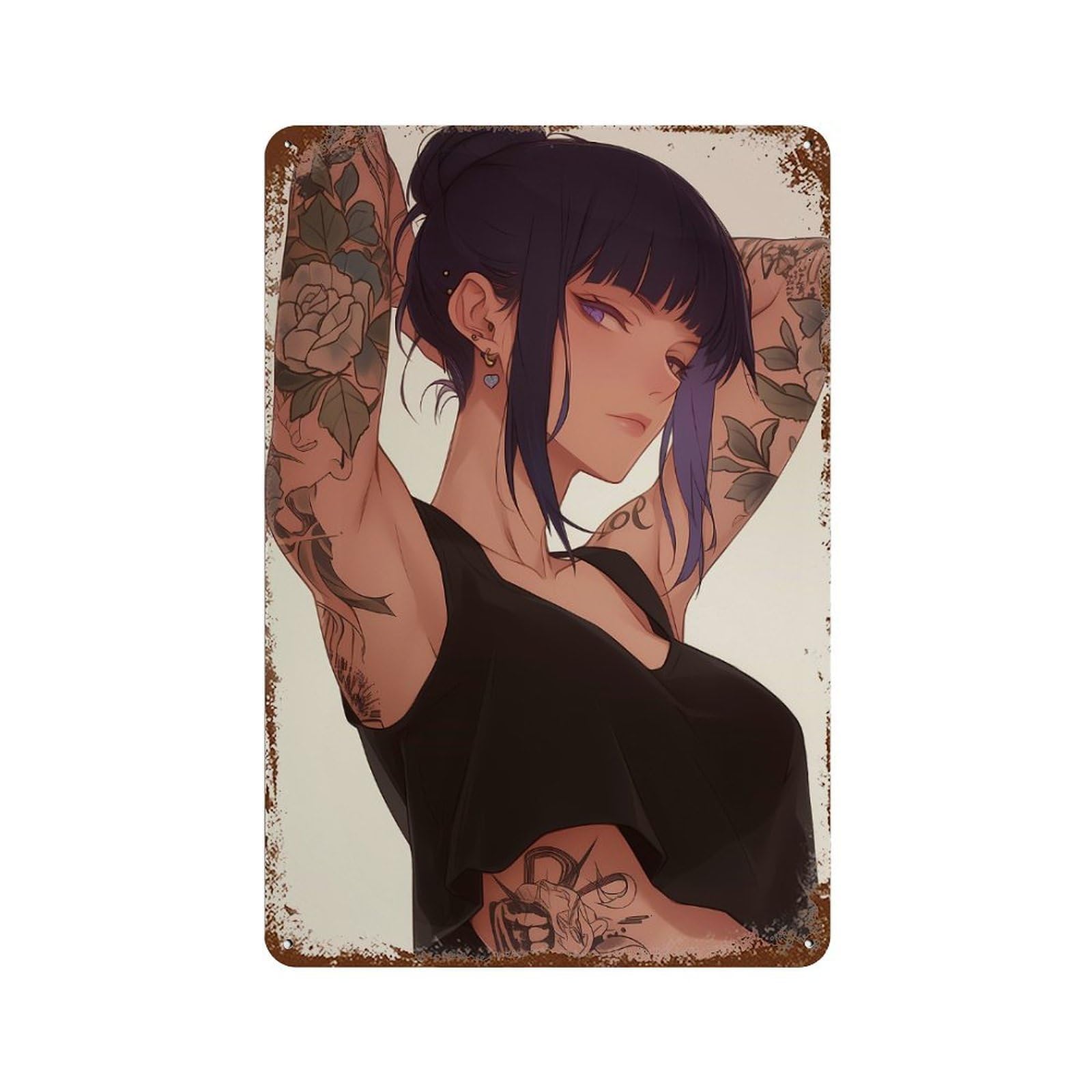 Anime Brunette WAIFU GIRL Retro Metal Sign 11.8"x7.9", Old School Wall Decor for Garage, Bar And Workshop Decor