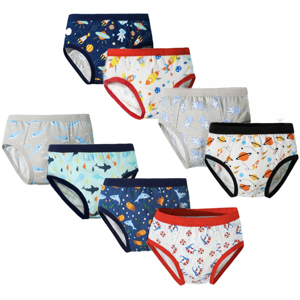 FedMois Boys Cotton Briefs Underwear Underpants (Pack of 8), Shark and Planet, 9-11 Years
