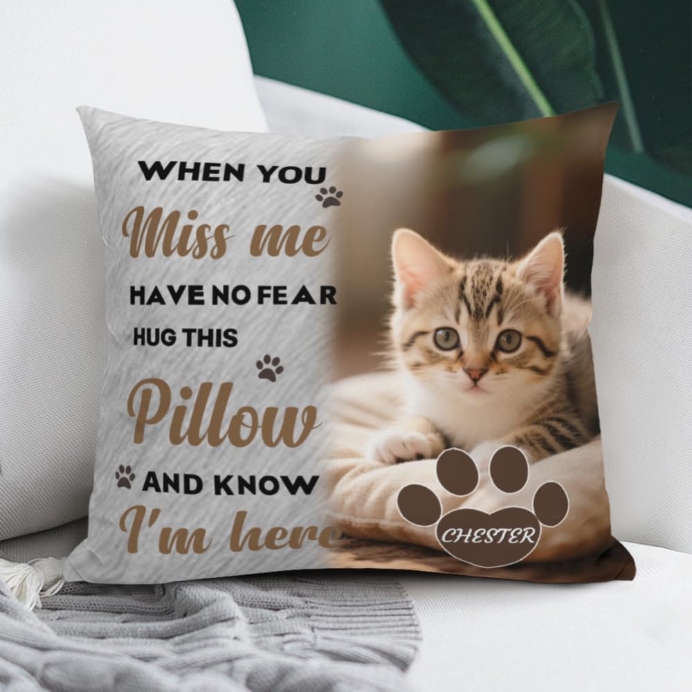 AnJeey Customised Cat Memorial Pillow - Personalised Pet Photo & Name - Double-Sided Printed Keepsake Gift for Deceased Cats - Sympathy Gift for Pet Loss, Condolence Present for Cat Owners