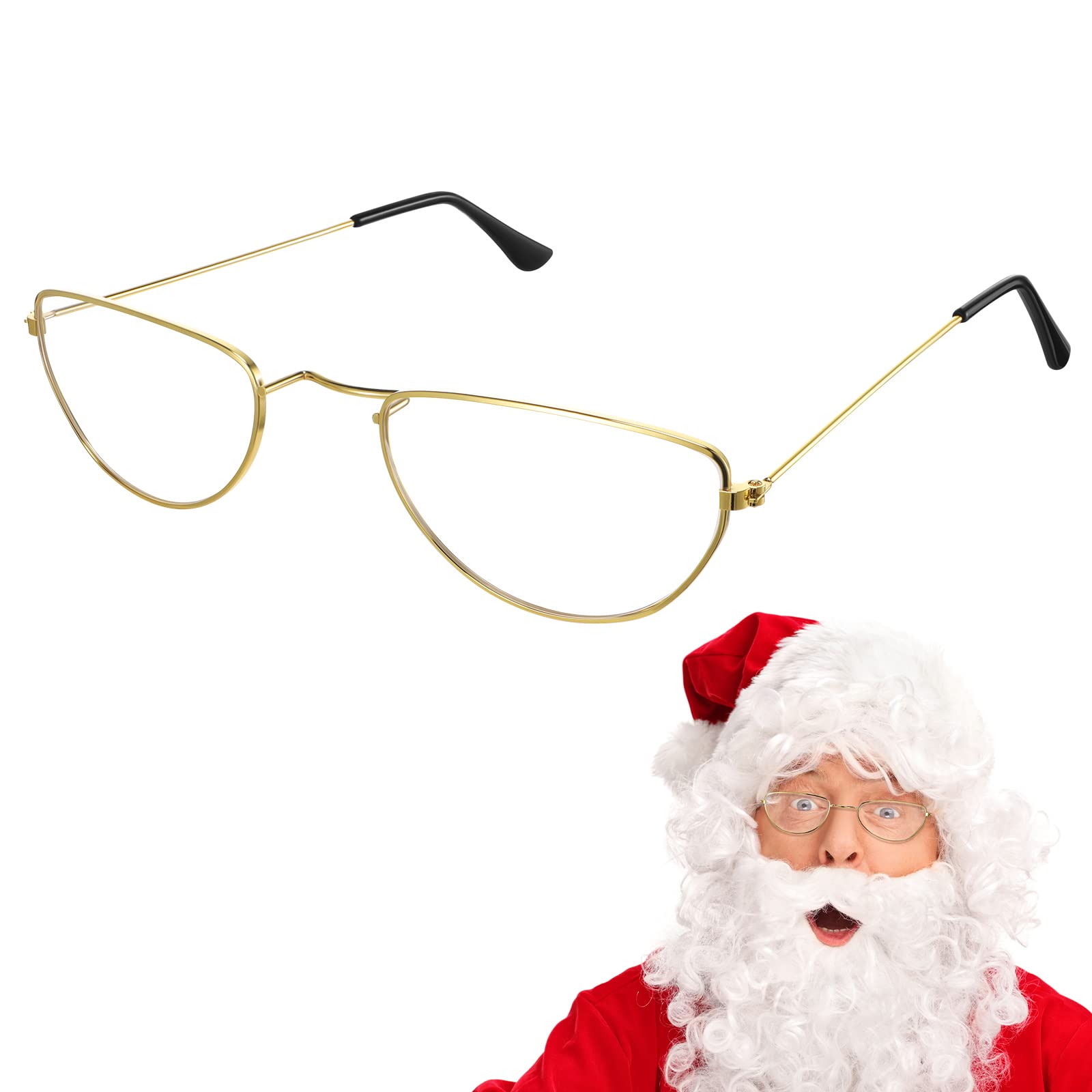 Photect Christmas Half Moon Wire Framed Glasses Clear Lens Costume Glasses Santa Costume Accessory for Christmas Halloween Fancy Dress Party Dress up