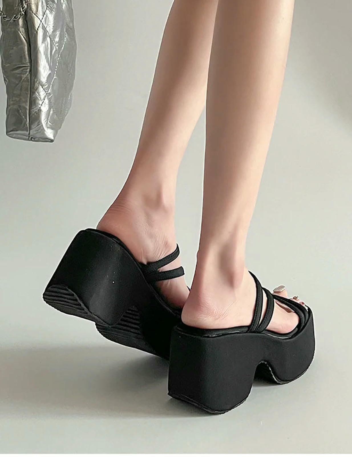 WANGQIQI Ciabatte Estive Piattaforma Estiva Slifori di Tallone Donne Apri Stretti Scheroni da Ladies-nero-39
