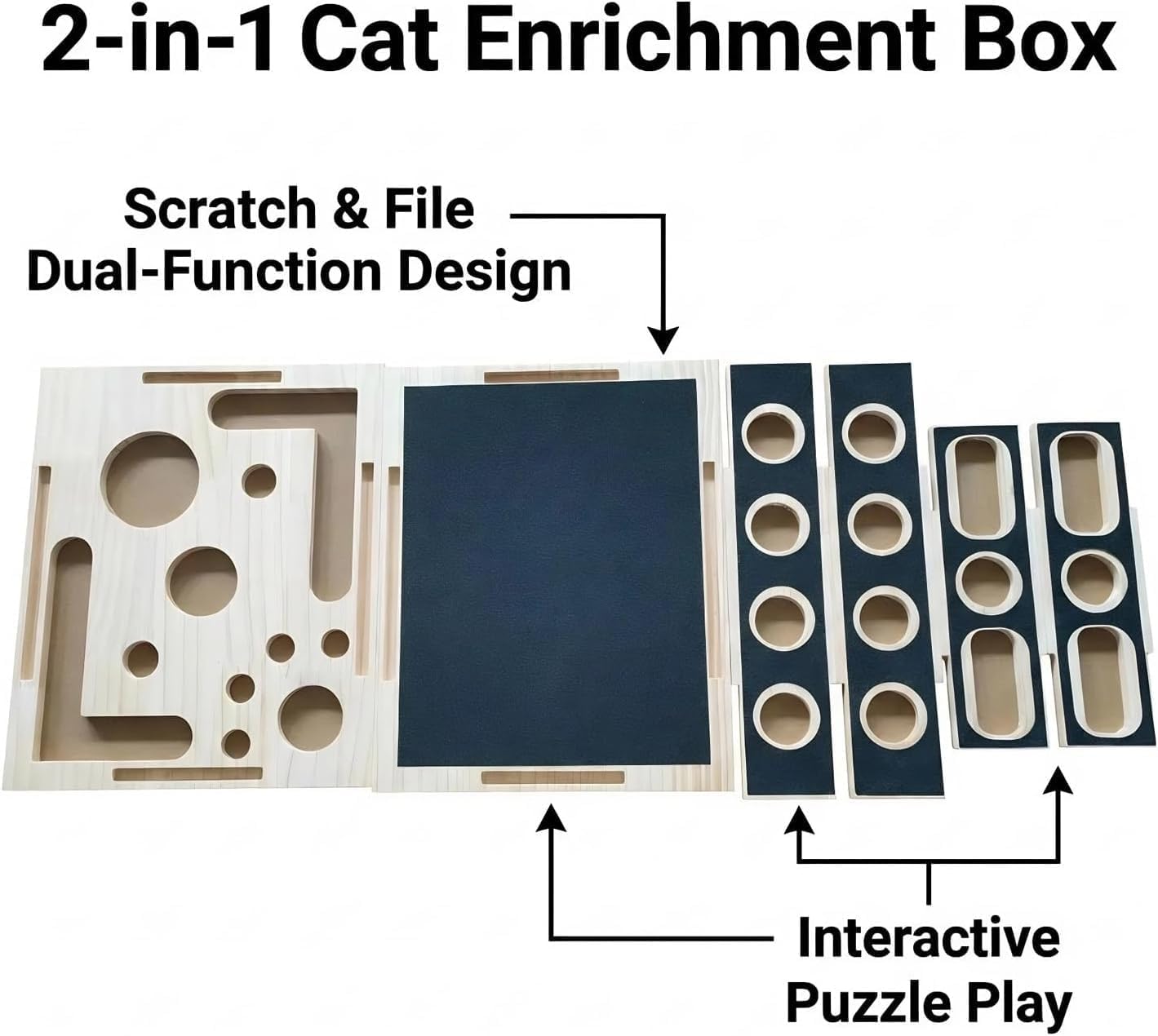 Caja de enriquecimiento de rompecabezas para rascar gatos, caja de lima de uñas de gato con tres bolas de campana y papel de lija en el interior, lima de uñas, alternativa libre de estrés a cortaúñas