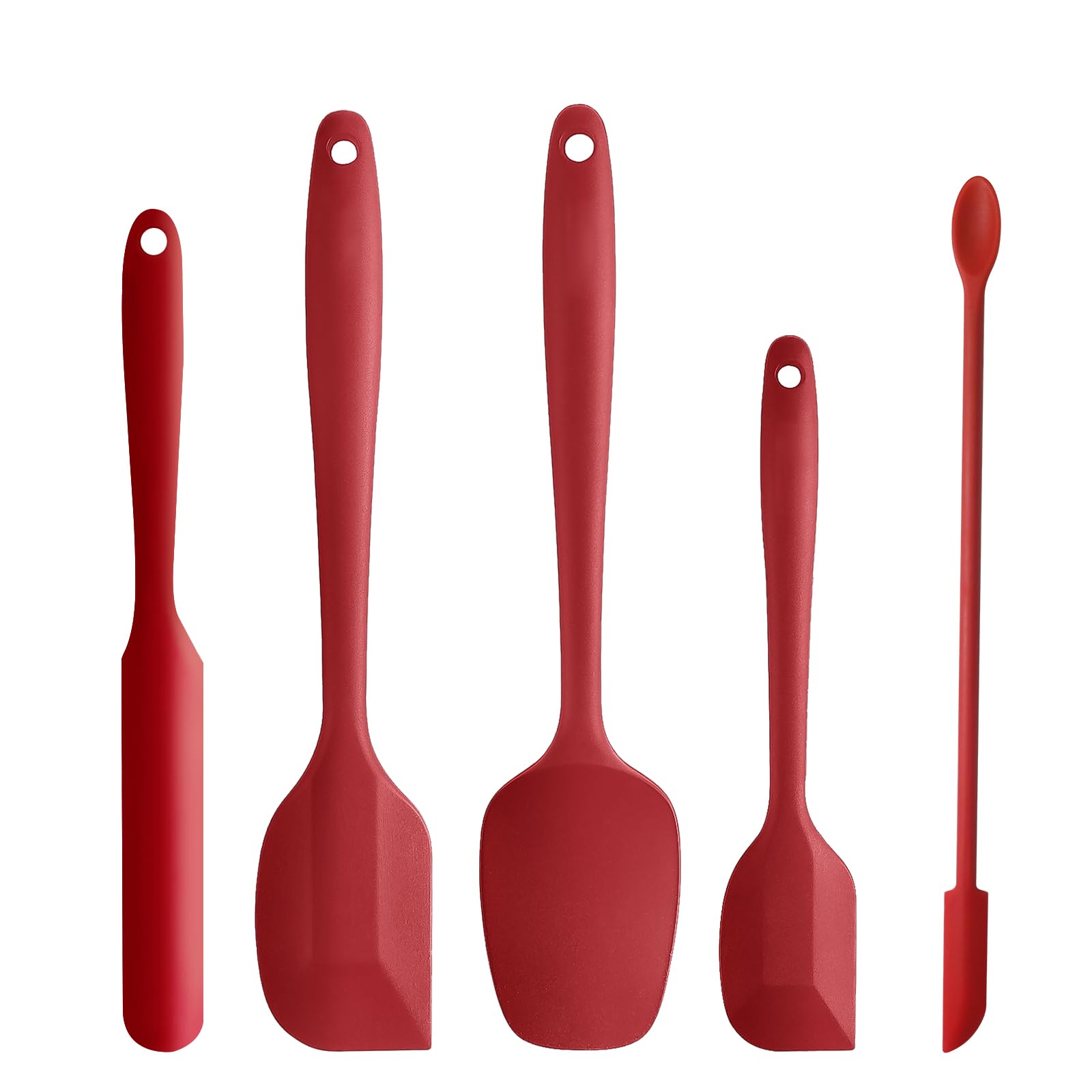 Juego de 5 espátulas de silicona rojas, resistentes al calor, juego de espátulas de cocina, aptas para lavavajillas, utensilios de cocina antiadherentes, para hornear y cocinar