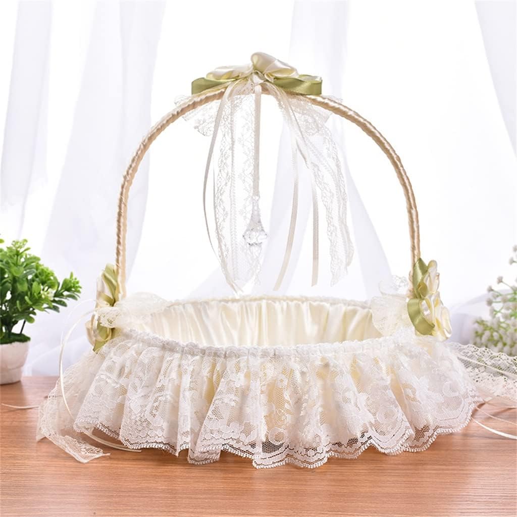 Wedding Rose Flower Girl Basket Lace Bowknot Decoration Engagement Ceremony Party Floral