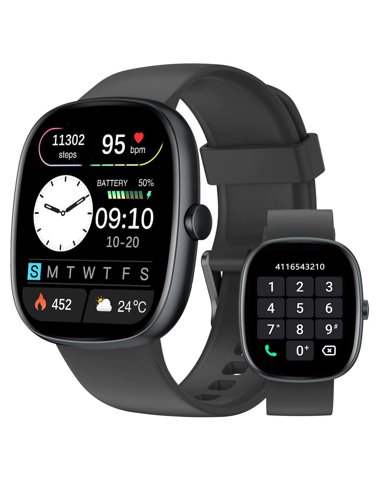 HUAKUA Smart Watch for Men Women, Smartwatch Call Bluetooth, Heart Rate Monitor, Sleep Monitor, WhatsApp Notification, 113+ Sports Modes, Waterproof IP68 Activity Bracelet (Black) Global Recycled Standard Global Recycled Standard Global Recycled Standard