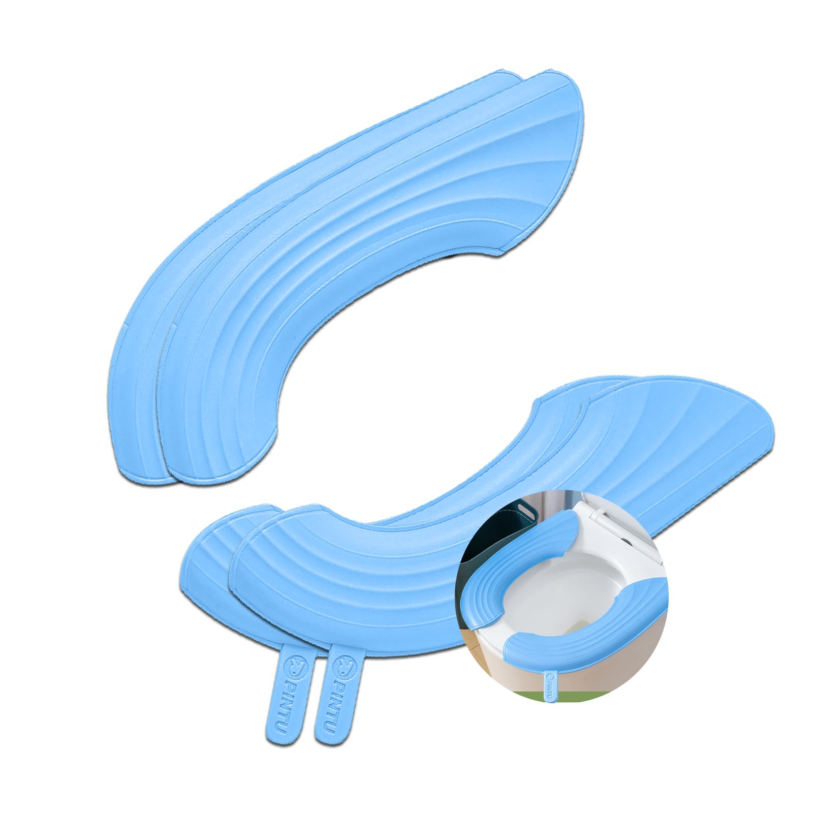 Toilet Seat Warmer, Elongated Toilet Seat Cover, Padded Toilet Seat Cushion, U-shaped Washable or Portable Toilet Lid Tank Cover. (Blue 2 Sets)