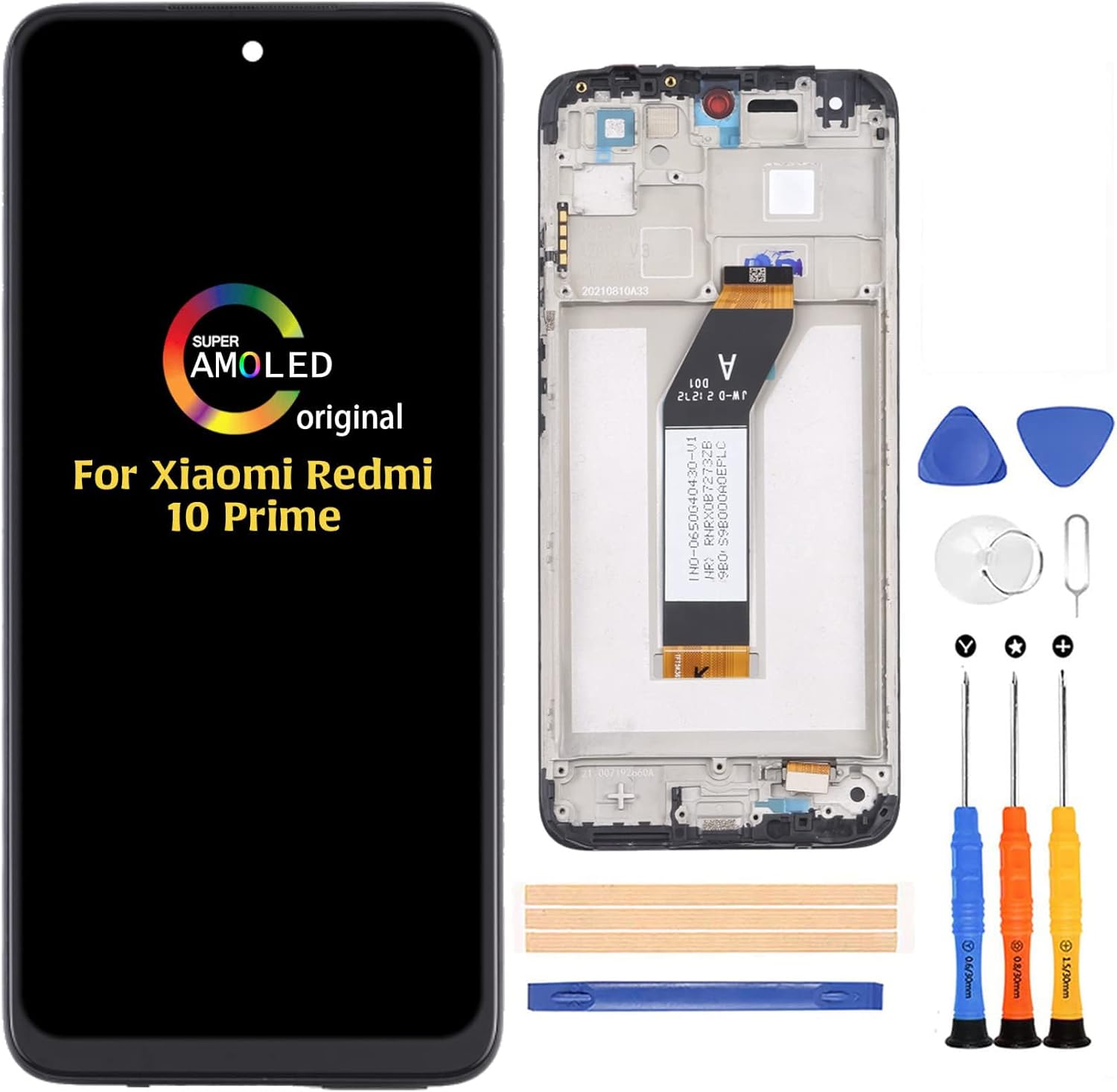 A-MIND for Xiaomi Redmi 10 Prime(Original with Frame) Screen Replacement Touch Screen Digitizer 6.5inch 21061119BI LCD Display Full Assembly Repair Kits,with Tools