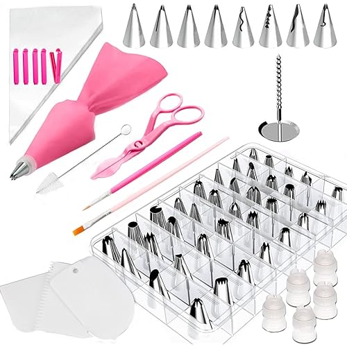 Aguohuo 83Pcs Piping Bags and Tips Set Cake Decorating Supplies for Baking with Reusable Pastry Bags and Tips Standard Converters Silicone Rings Cake Decorating Tools for Cookie Icing, Cake, Cupcake