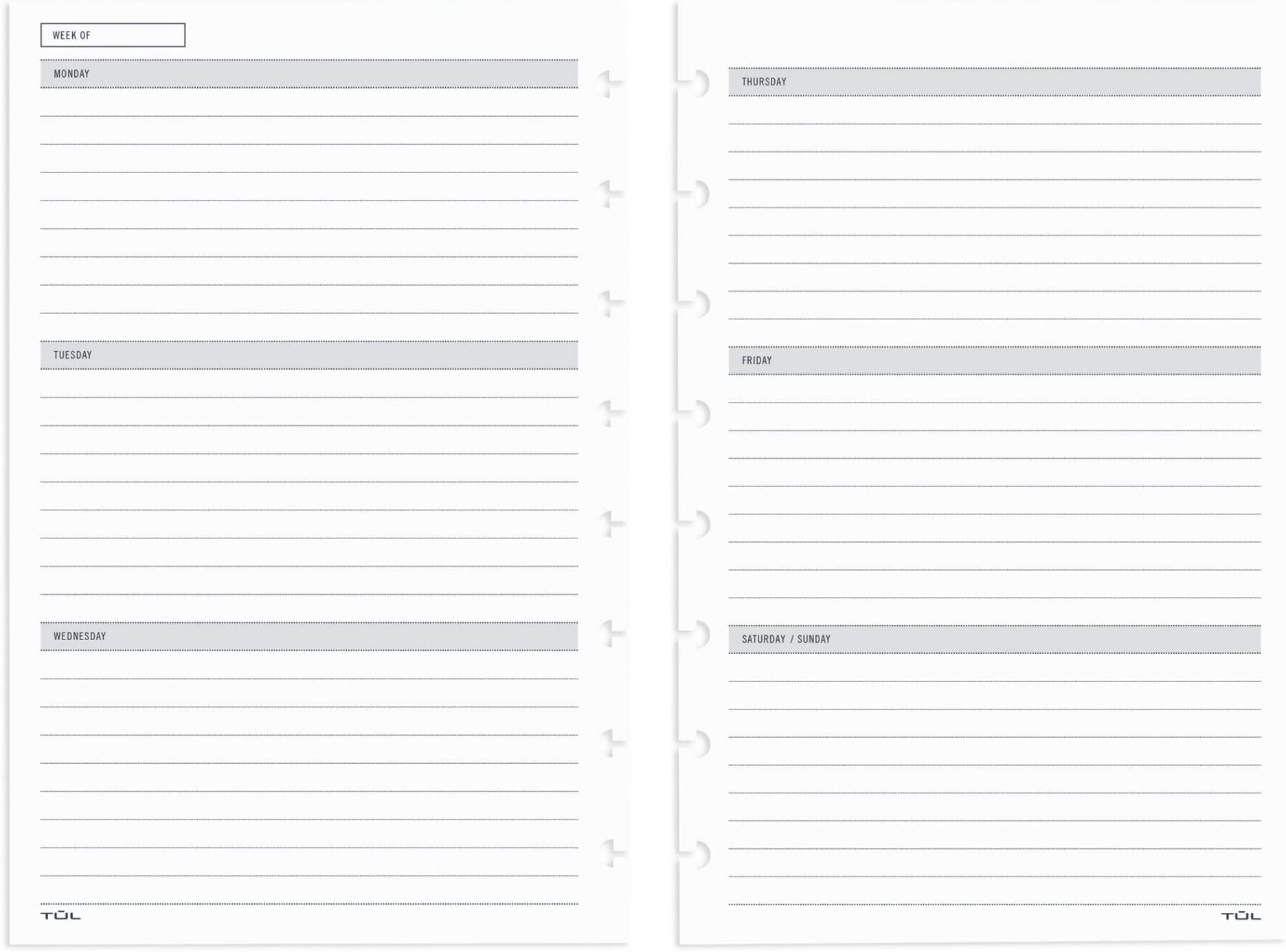 TUL® Discbound Undated Weekly/Monthly Refill Pages, Junior
