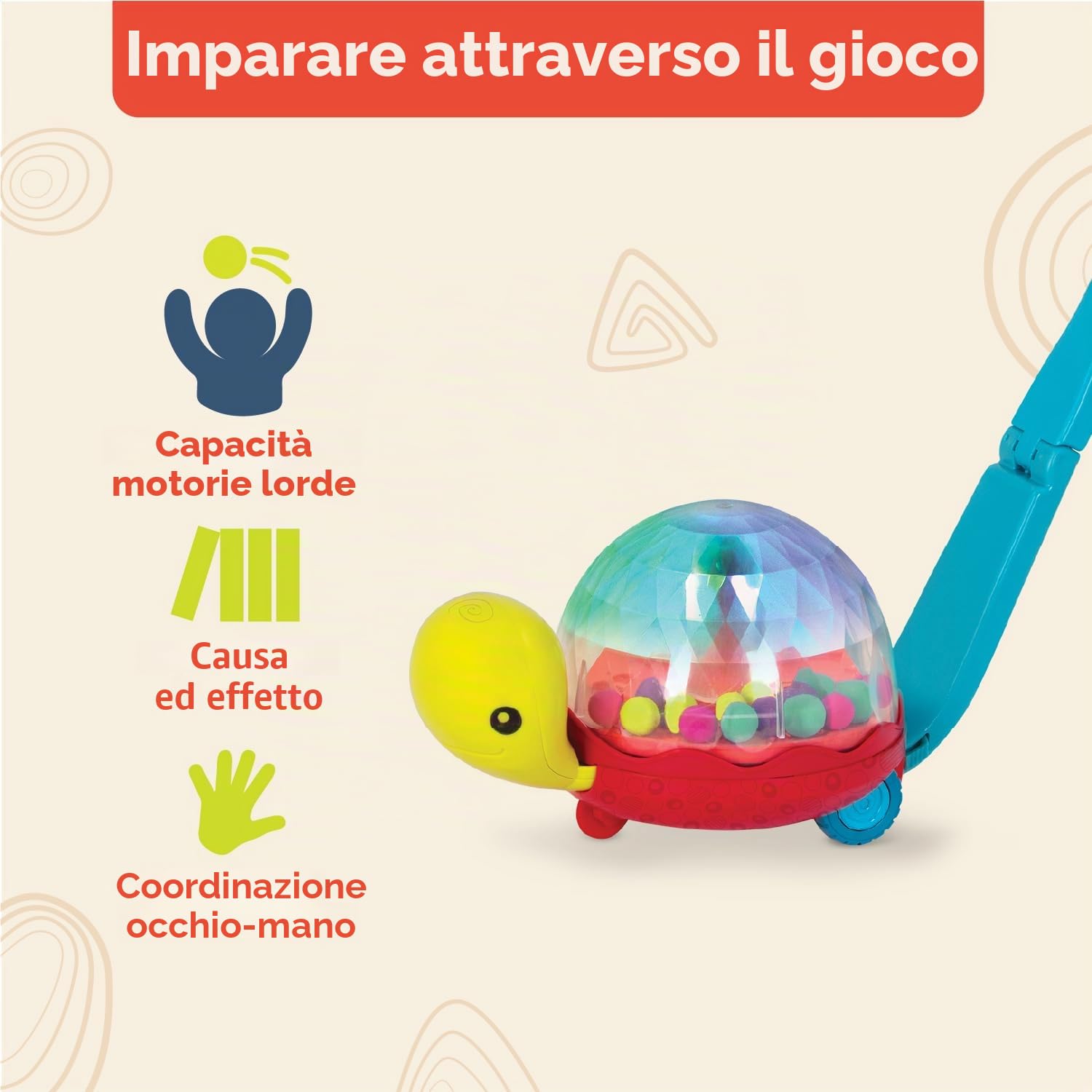 B. toys Walk 'N' Pop!, girello a spinta e popper tartaruga luminosa