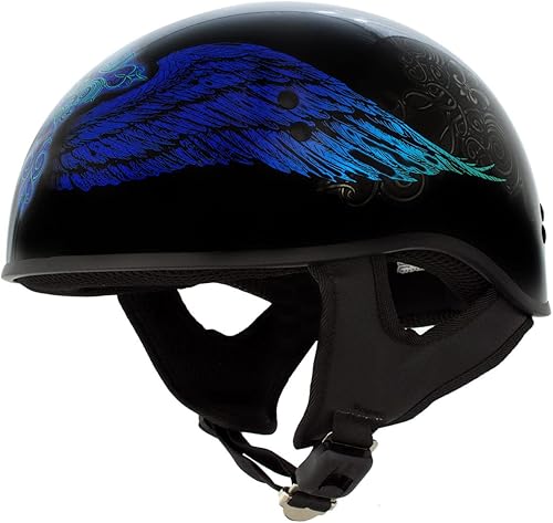 Hot Leathers HLD1045 - Casco negro brillante 'Cross De Lis' avanzado aprobado por DOT para hombres y mujeres motoristas