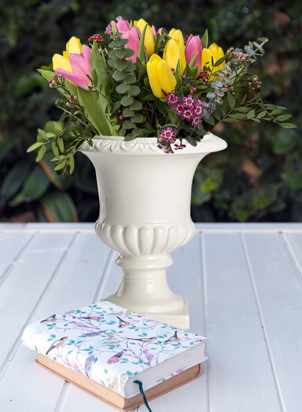 Serene Spaces Living White Vase for Flowers, 7in Ceramic White Urn for Centerpieces, Weddings, Events