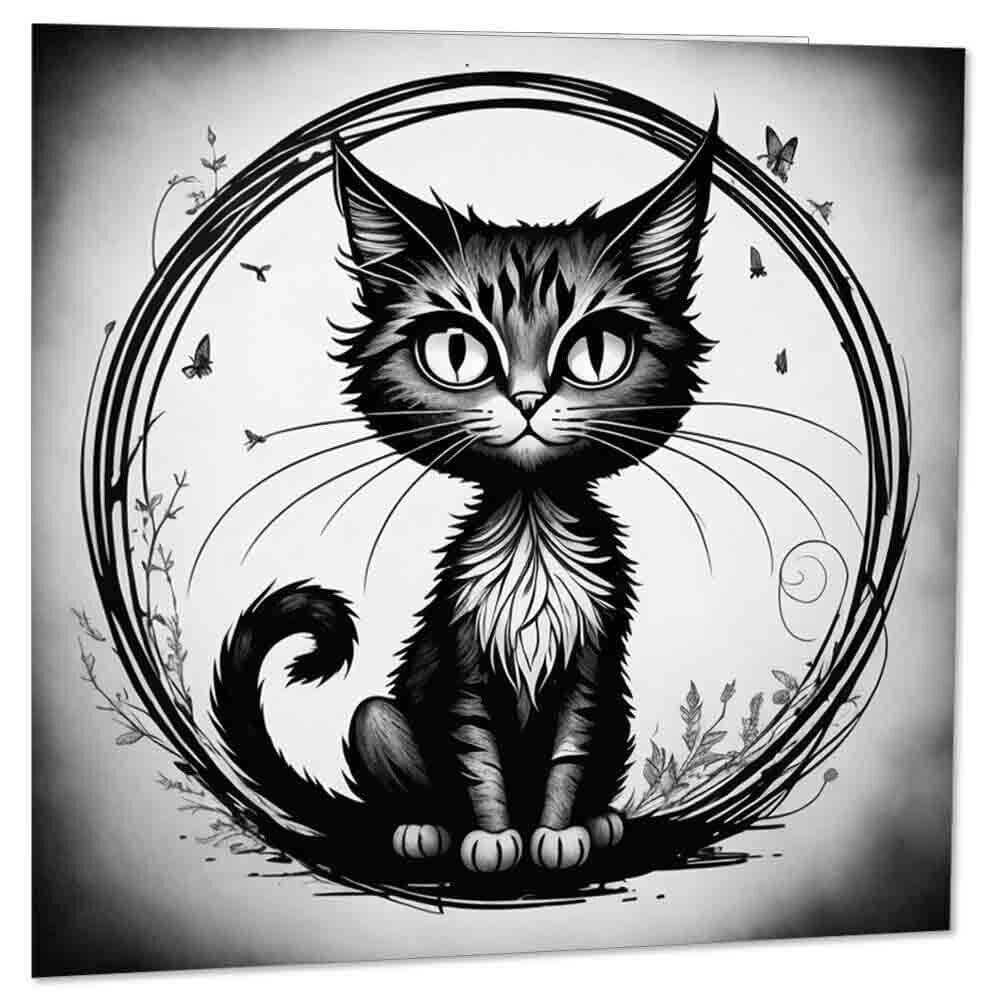 Biglietto Di Auguri Gotico Per Compleanno – Gatto Nero – 145 X 145 Mm – Carta Riciclata 350 G/m² – Con Busta – Prodotto In UK