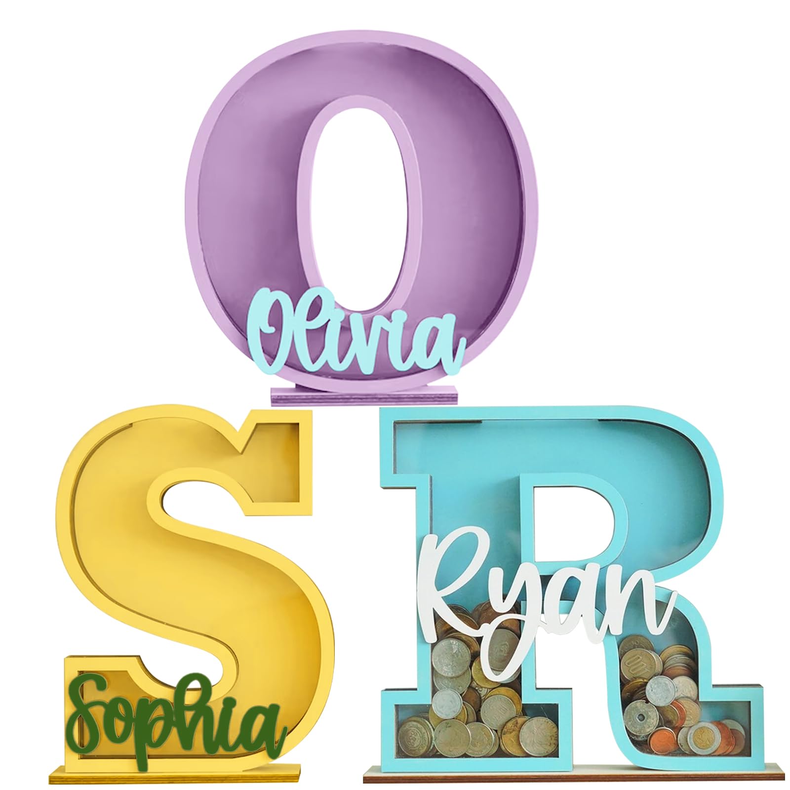 3UMeterPersonalized Piggy Bank with Name Custom Wooden Letter Piggy Bank Money Bank and Coin Bank Christmas Birthday Gifts