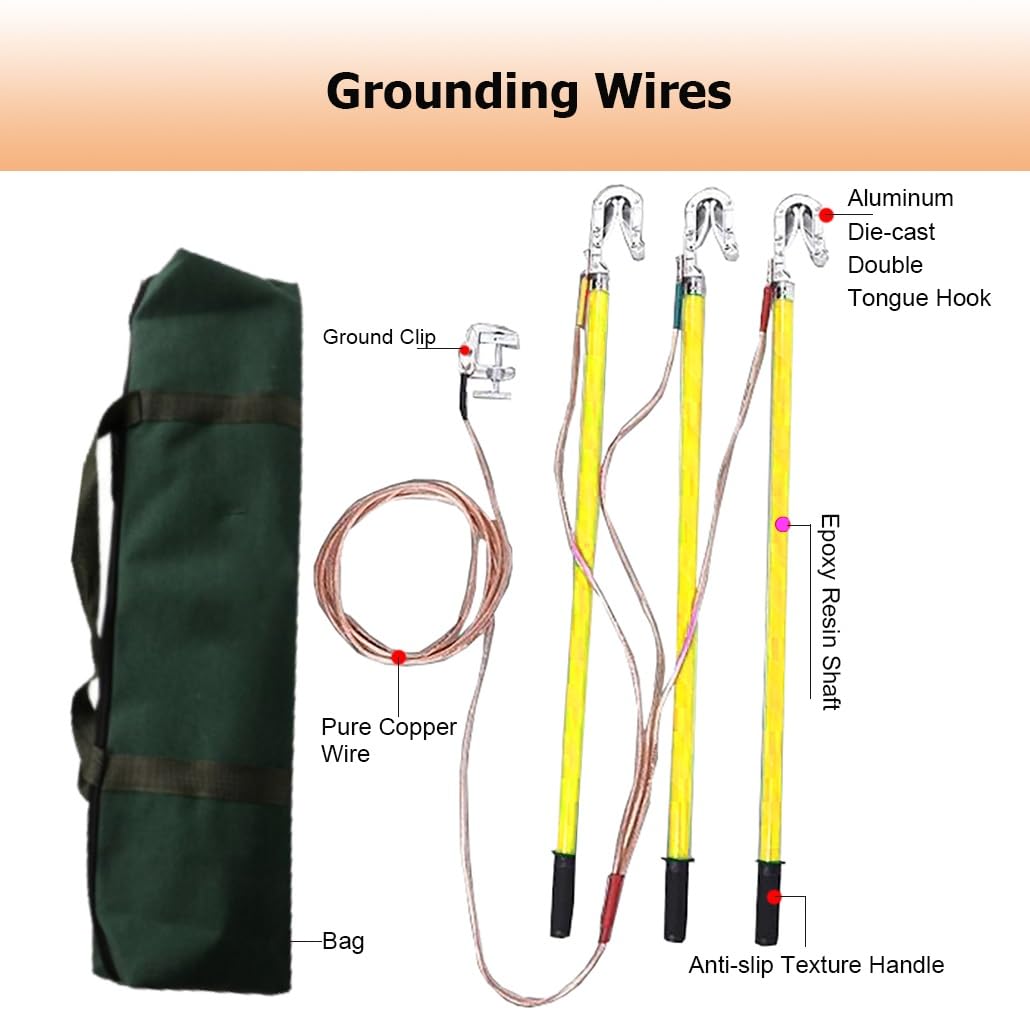 Genérico Cable de Puesta a Tierra de Alta tensión de 10 kV con 3 Varillas/Postes de Puesta a Tierra, Cable de Cobre Blando Transparente de 25 cm² para Salas de distribución eléctrica (Verde, 0,5