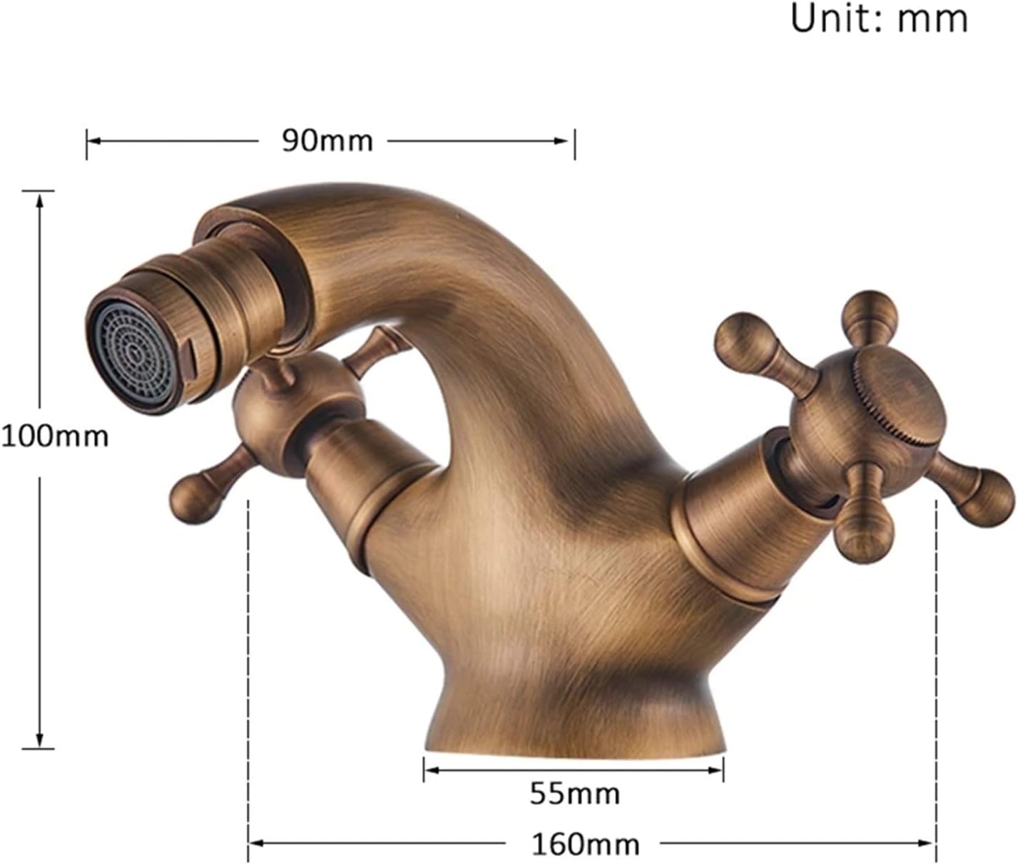 Antique Brass Bidet Shower Basin Faucet, Dual Cross Handles, Hot Cold Water Mixer Tap, Lead-Free Spout Toilet,Golden(Chrome)