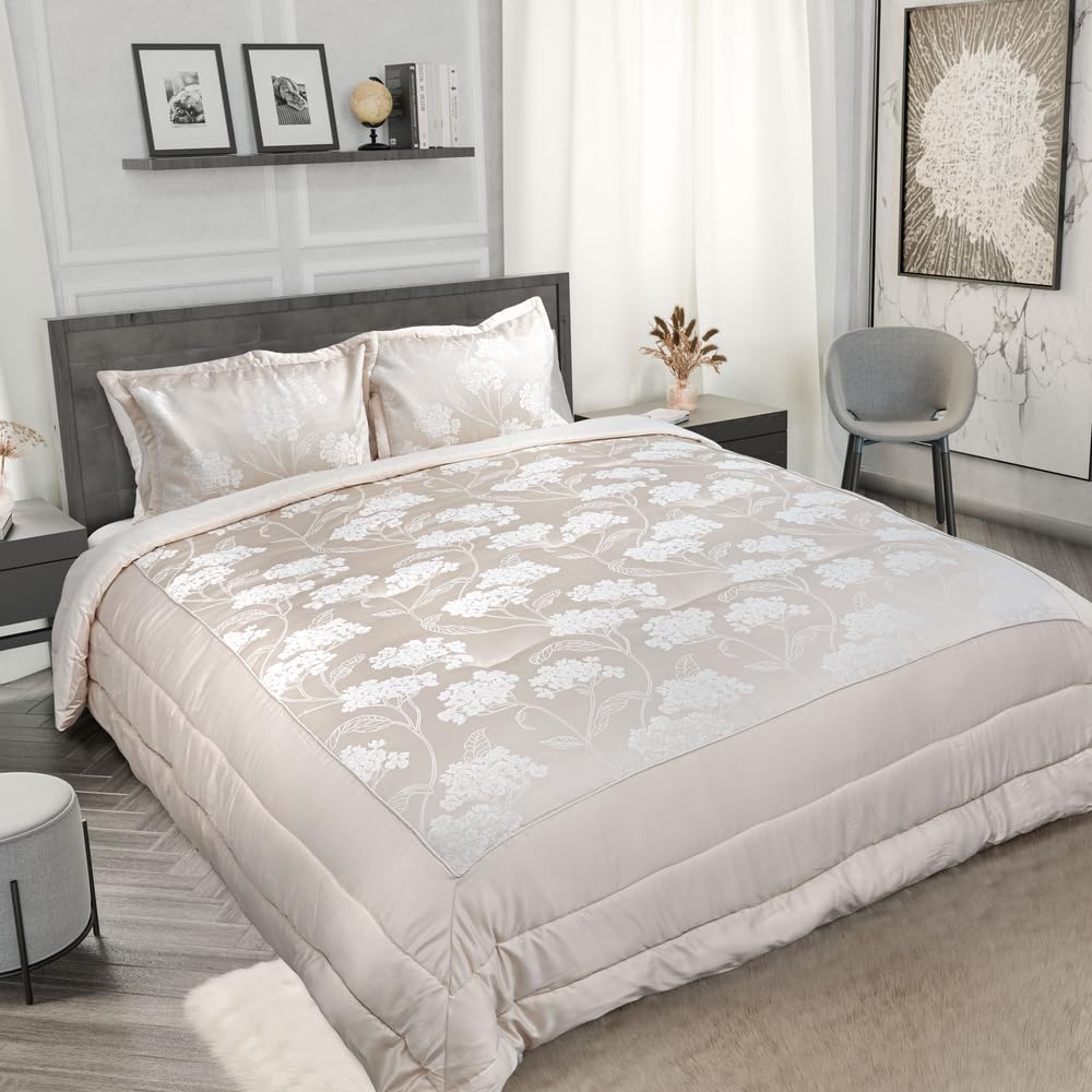 Julian Charles Cream Blossom Embellished Jacquard Quilted Bedspread Set (220Cm X 240Cm) - One Size
