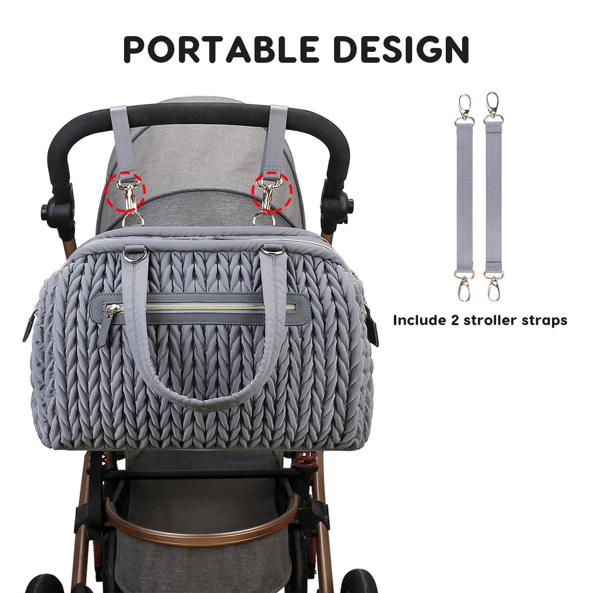 SONARIN Grande Capacité Tissé Sac à Langer pour Bébé Fourre-tout,Imperméable Sac à Couches de Voyage avec Bandoulière Amovible,Sacs de Maternité Portable avec Crochets de Poussette