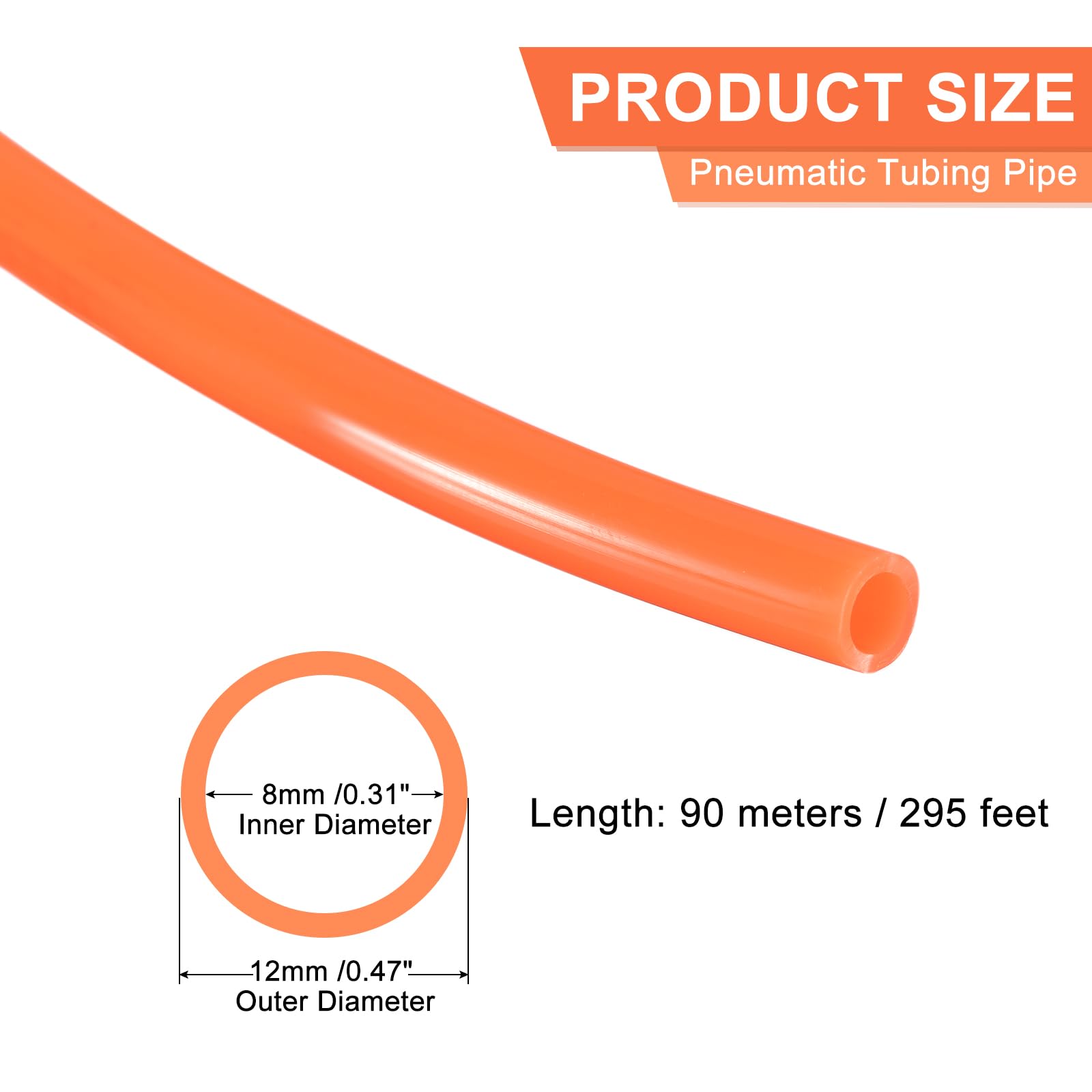 QUARKZMAN Neumático Tubería Tubo, 12mm x 8mm 295 Pies 90 Metros PU Aire Línea Tubería Manguera Tubo Rojo para Fluido Transferencia Aire Compresor