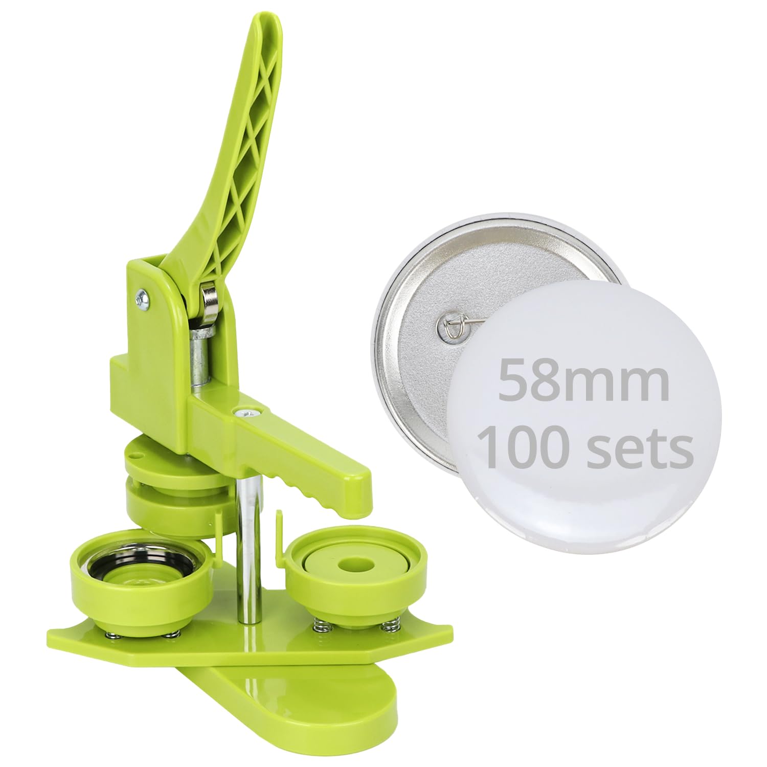 QWORK® Zestaw do robienia odznak, maszyna do odznak z materiałami do 100 szt. odznak z agrafką 58 mm, wymienna forma i okrągły nóż do papieru