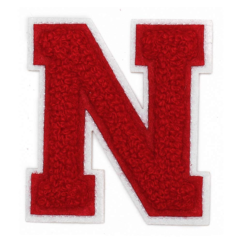 Letter N - 2-1/2" Chenille Stitch Varsity Iron-On Patch by pc, TR-12154 (Red)