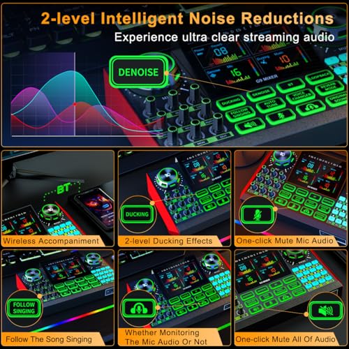 Image of Tenlamp G9 Live Sound Card - Game audio mixer with built-in audio interface, compatible with smartphones and computers. Soundboard designed for live streaming and content creation.