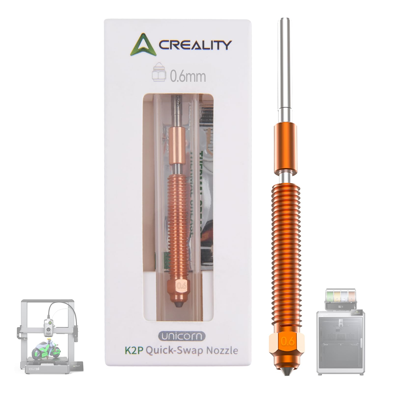 Creality Hi/K2 Plus Nozzle 0.6mm, "Unicorn" K2P Quick-Swap Nozzle 3D Printer Accessories,High Flow High Speed Printing for Creality Hi/K2 Plus/K2/K2