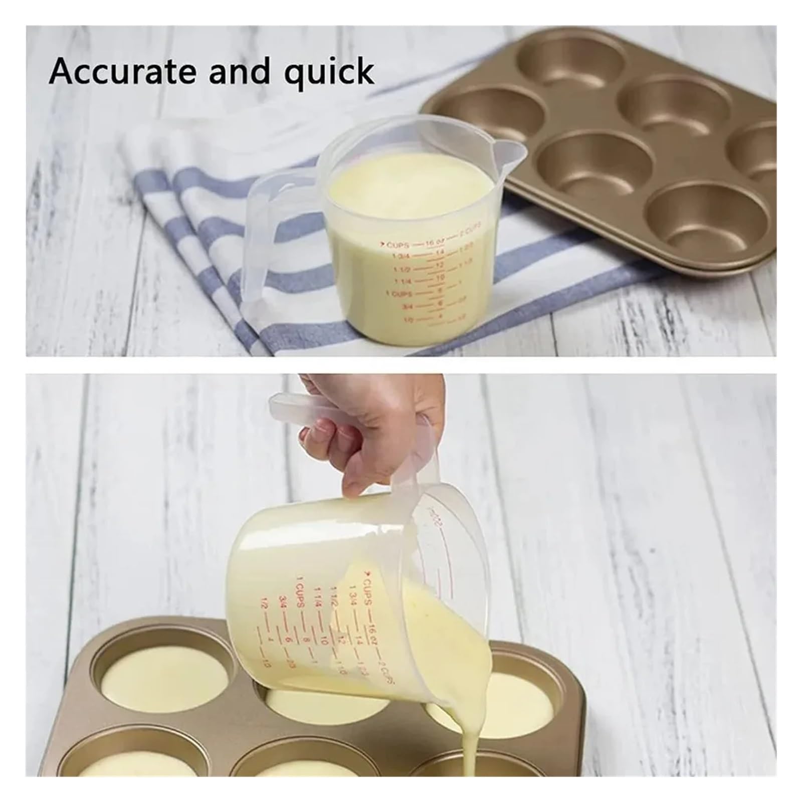 Jarra medidora 3 piezas de 0,25 l,5 y 1 plástico con boquilla for verter, taza medidora transparente, báscula for hornear for el hogar, herramienta cocina(500ml)