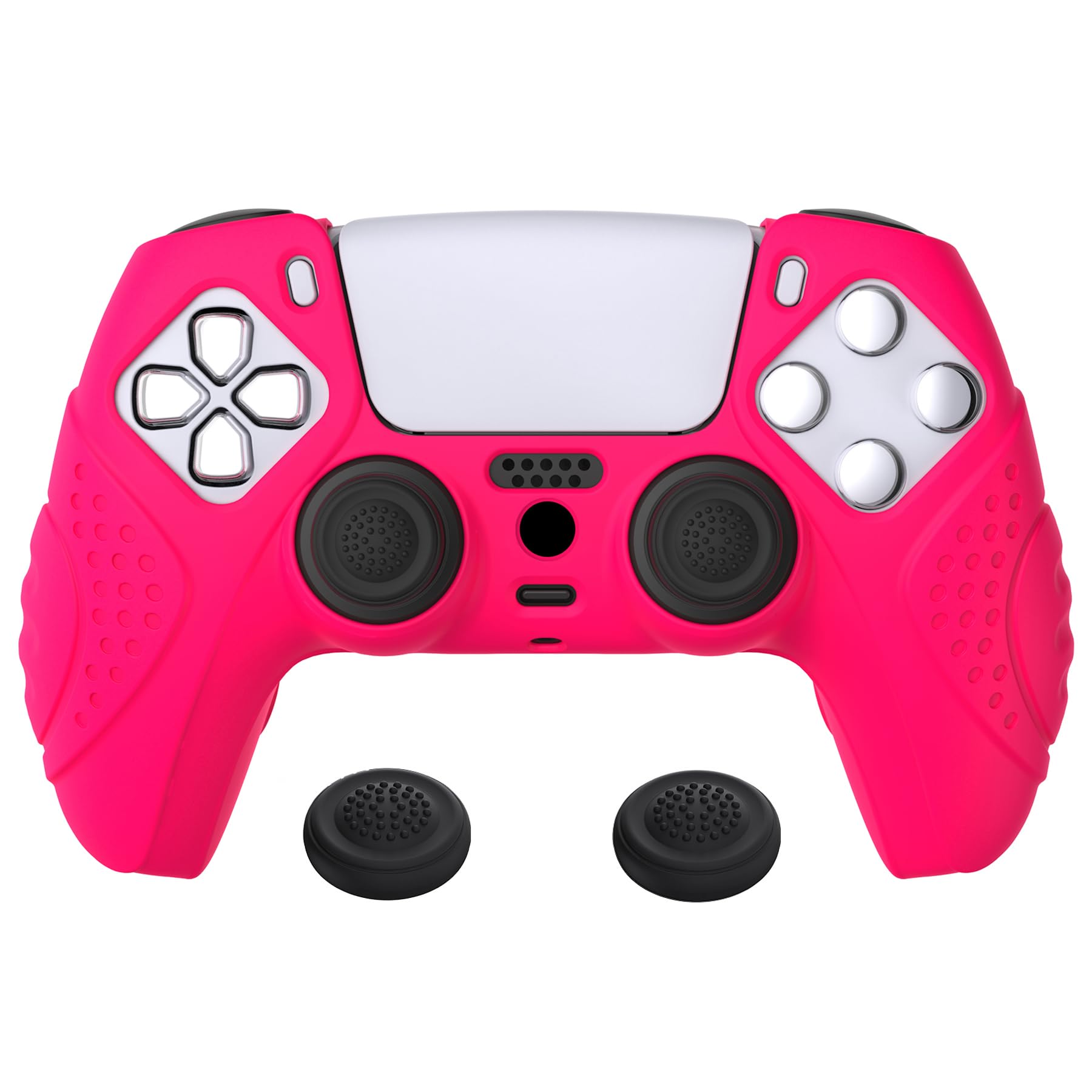 eXtremeRate PlayVital Guardian Edition Ergonomic Soft Anti-Slip Controller Silicone Case Cover for ps5, Rubber Protector Skins with Black Joystick Caps for ps5 Controller - Bright Pink - 2