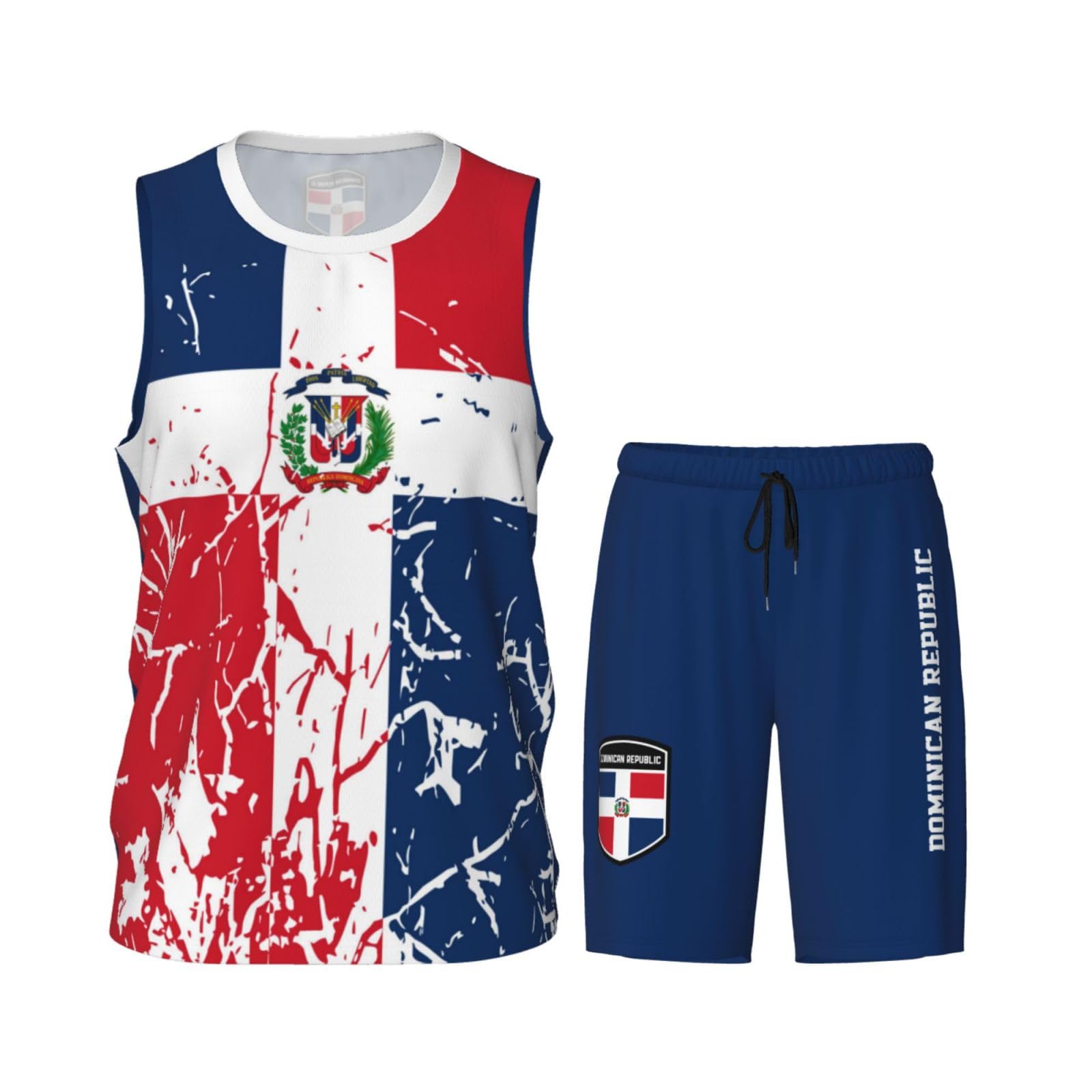Dominican Republic Flag Grain (3) Basketball Jersey Uniform Suit for Men Women Adults Training Athletic Set