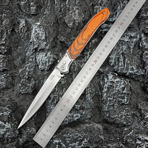 Generic 6901234525304 12"" Large Push Button Lock Pocket Knife With Slide Safety Lock,Assisted Opening Folding Knives,Stainless Steel Blade And Wooden Handle,Edc Tactical Knife thumb #8