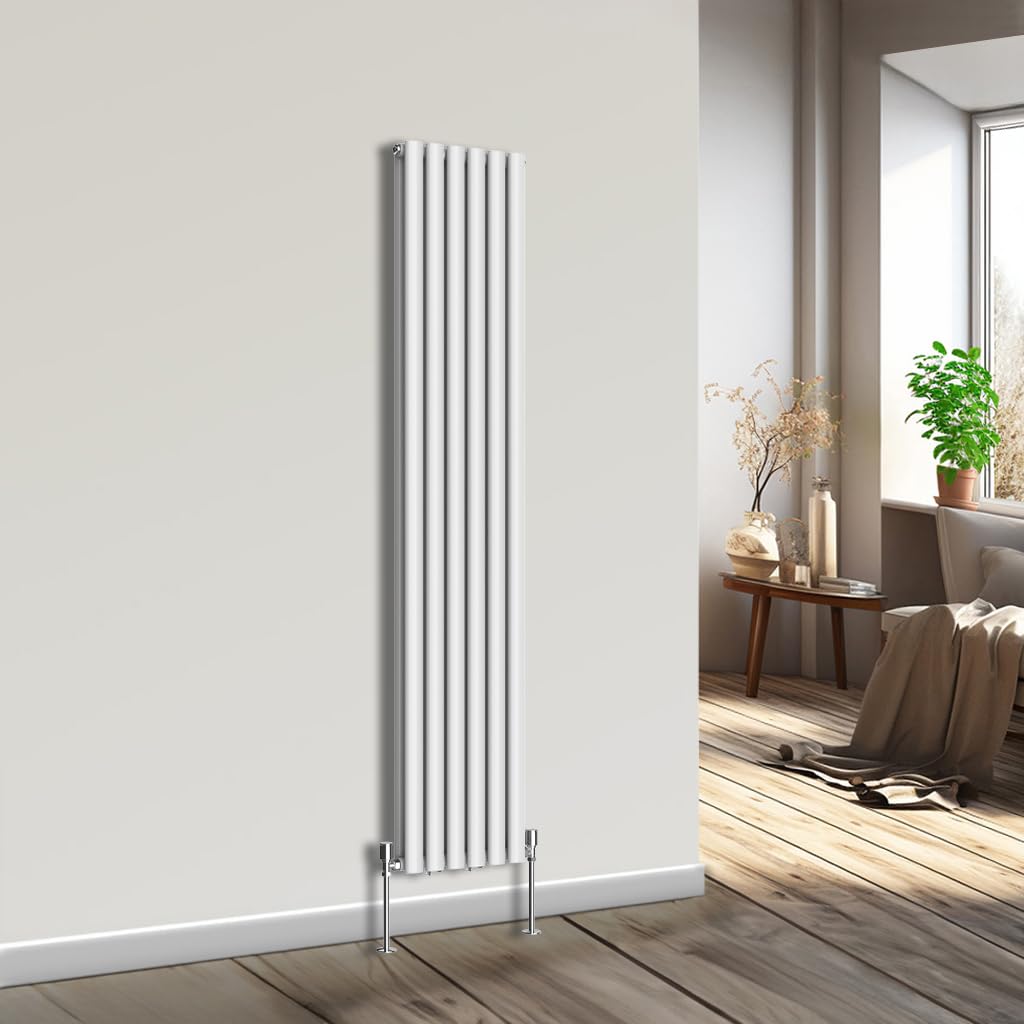 Nrg White Vertical Oval Column Radiator 1800X354mm Double Panel