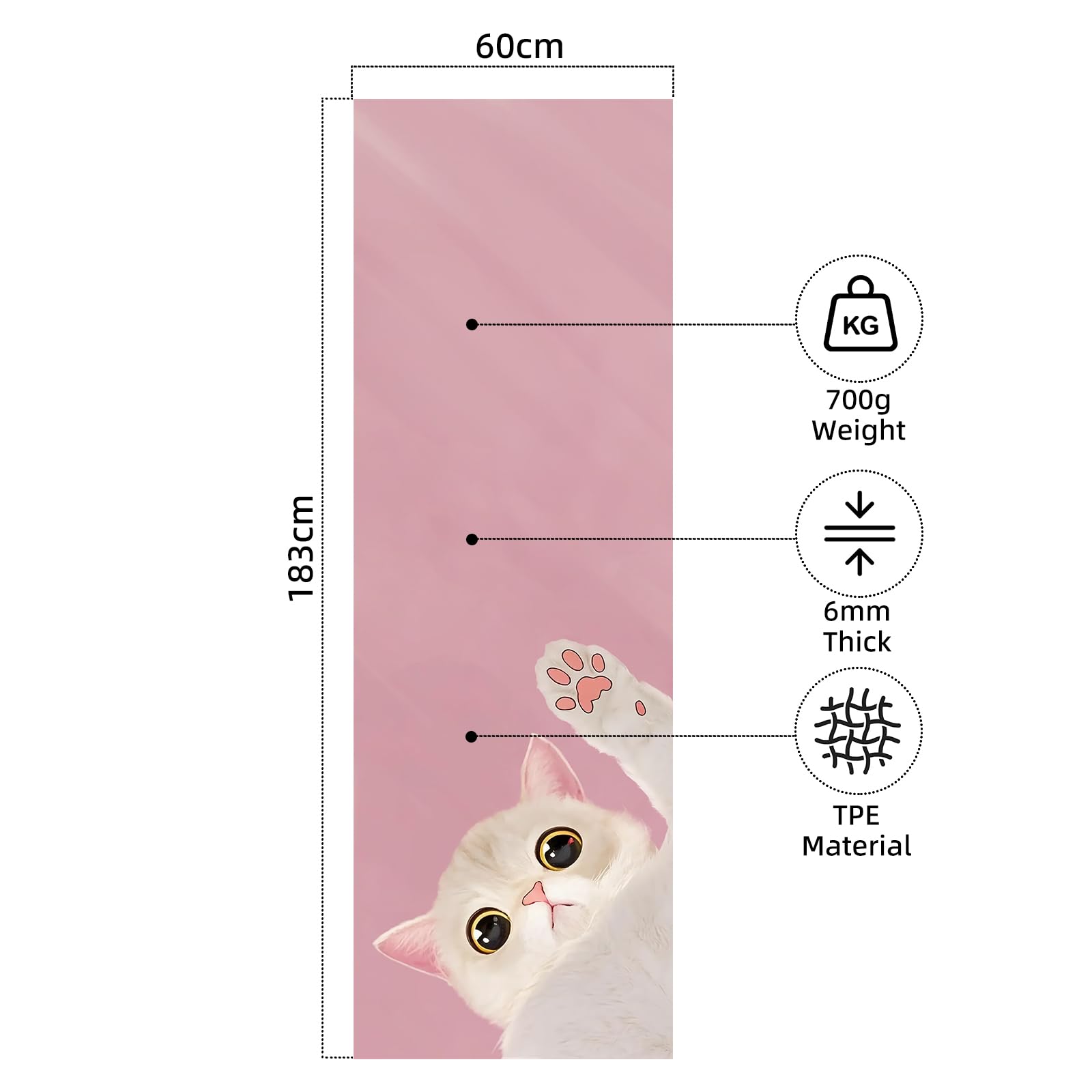 Haquno Extra Thick Yoga Mat 6mm - Non-Slip Exercise Mat for HIIT Pilates & Home Workouts & Workout with Free Carry Strap(pink cat) - Image 3