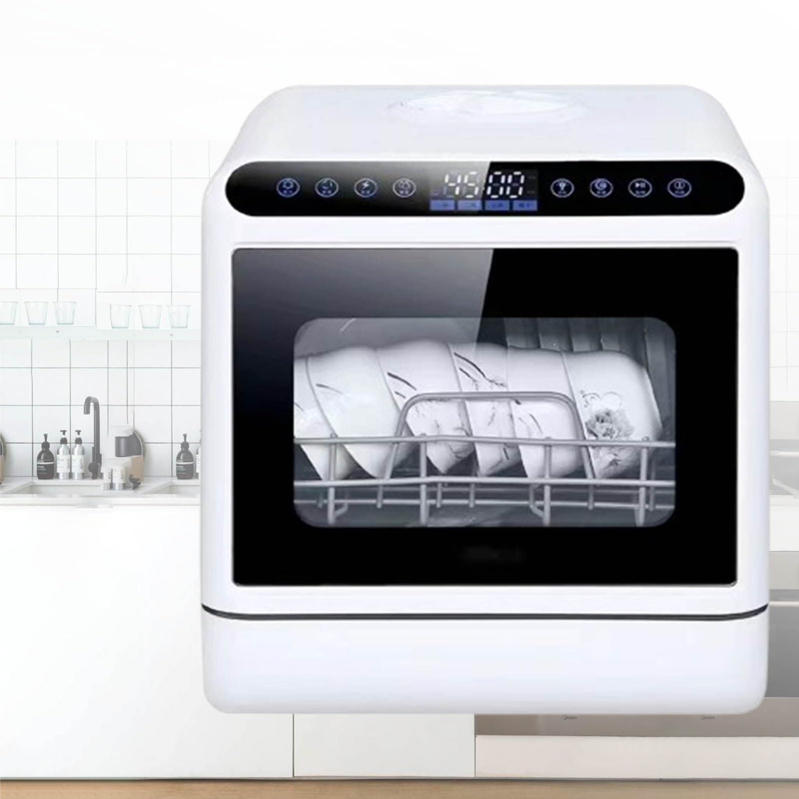Lave-Vaisselle de Table, Lave-Vaisselle de comptoir Portable, 4 Modes de Lavage, réservoir d'eau intégré de 5 L, Lavage Puissant et fruité, Lave-Vaisselle pour la Maison et l'appartement