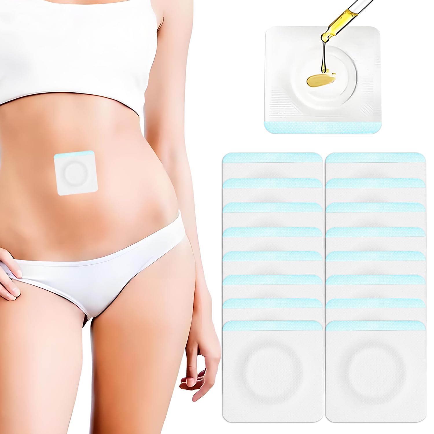 uadbau 16 Pcs Castor Oil Patches, Disposable Self-Adhesive Castor Oil Belly Button Patch, Leak-Proof, Easy to Use, No Wash, Empty Stickers(Oil Not Included)