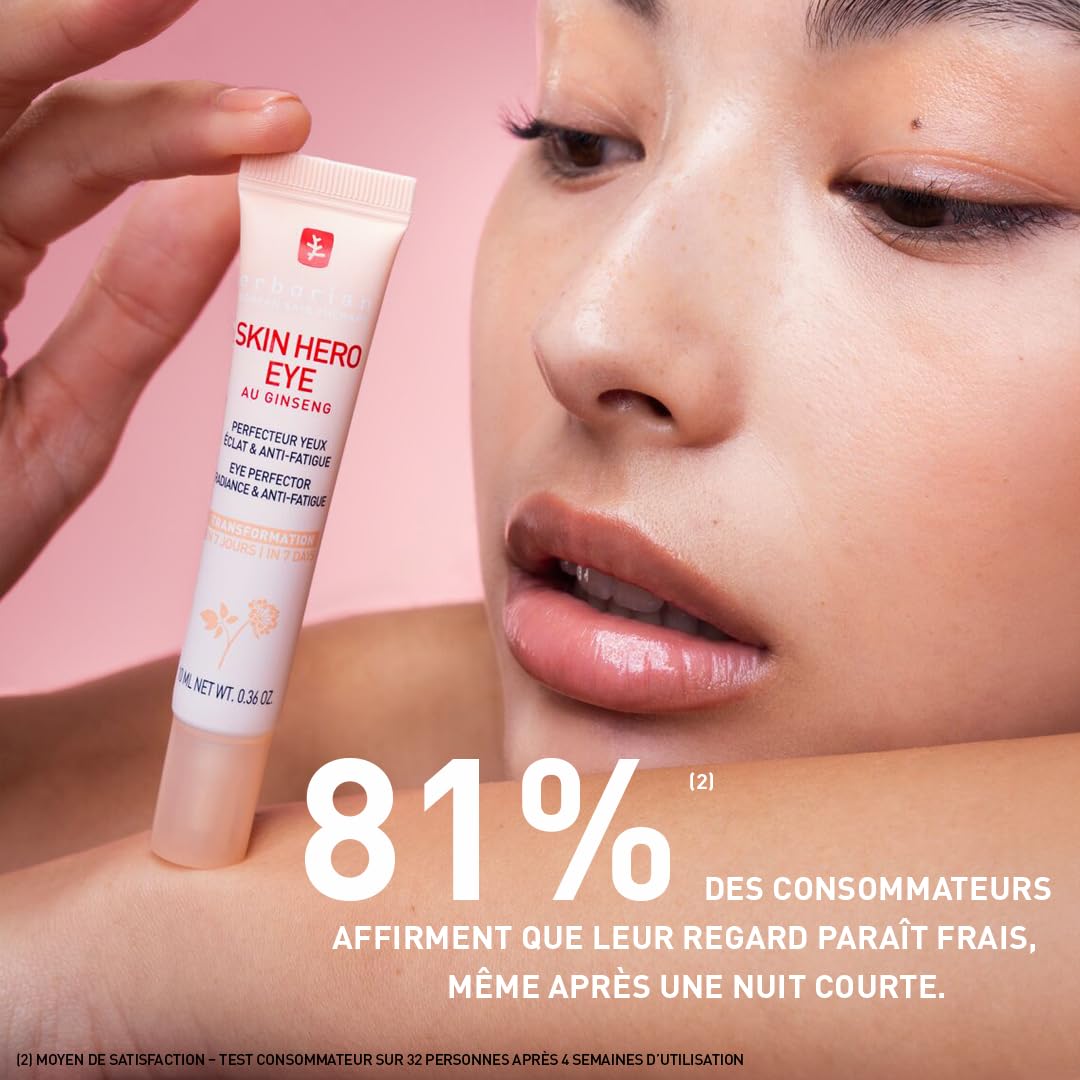 Erborian - Skin Hero Eye - Perfecteur Yeux Non Teinté + Soin Anti-Fatigue Anti-Cernes Revitalisant en 7 Jours - Texture Légère - Cosmétique Coréen - 10 ml