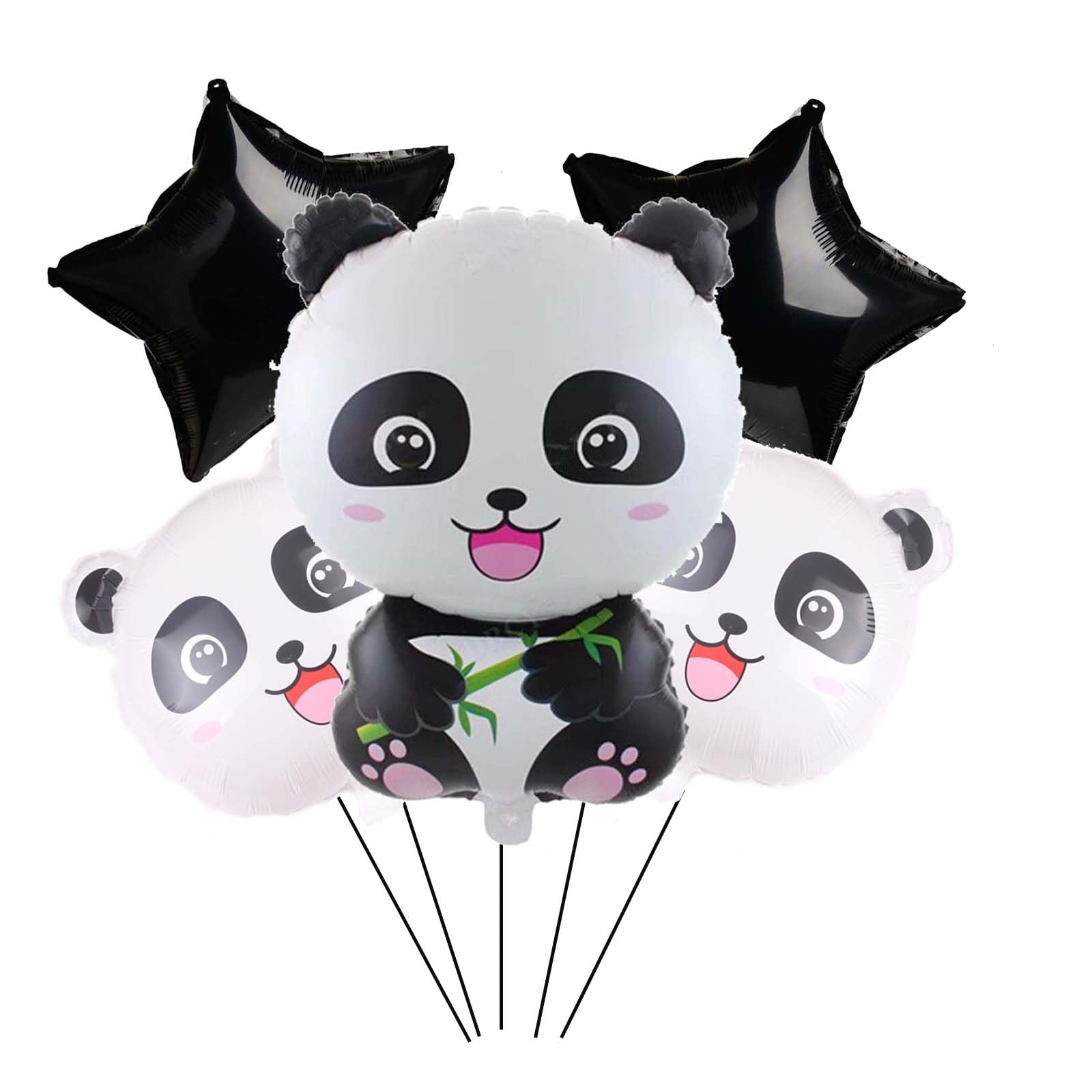 5 PCS Panda Foil Balloons with Black Star for Kids Panda Themed Party Children Birthday Party Baby Shower Wedding Party Decorations