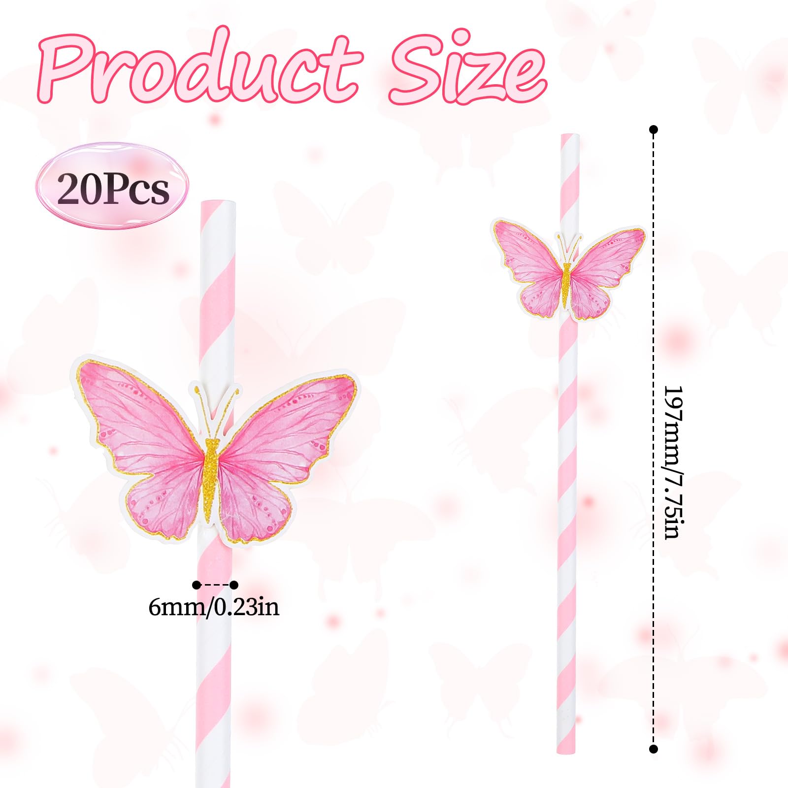 20 Strohhalm Papier, 19.7cm Gestreiftes Strohhalme Papier Rosa Einweg-Trinkhalme Papierstrohhalme Party Strohhalme Papier Stroh für Hochzeit Baby Dusche Party Supplies