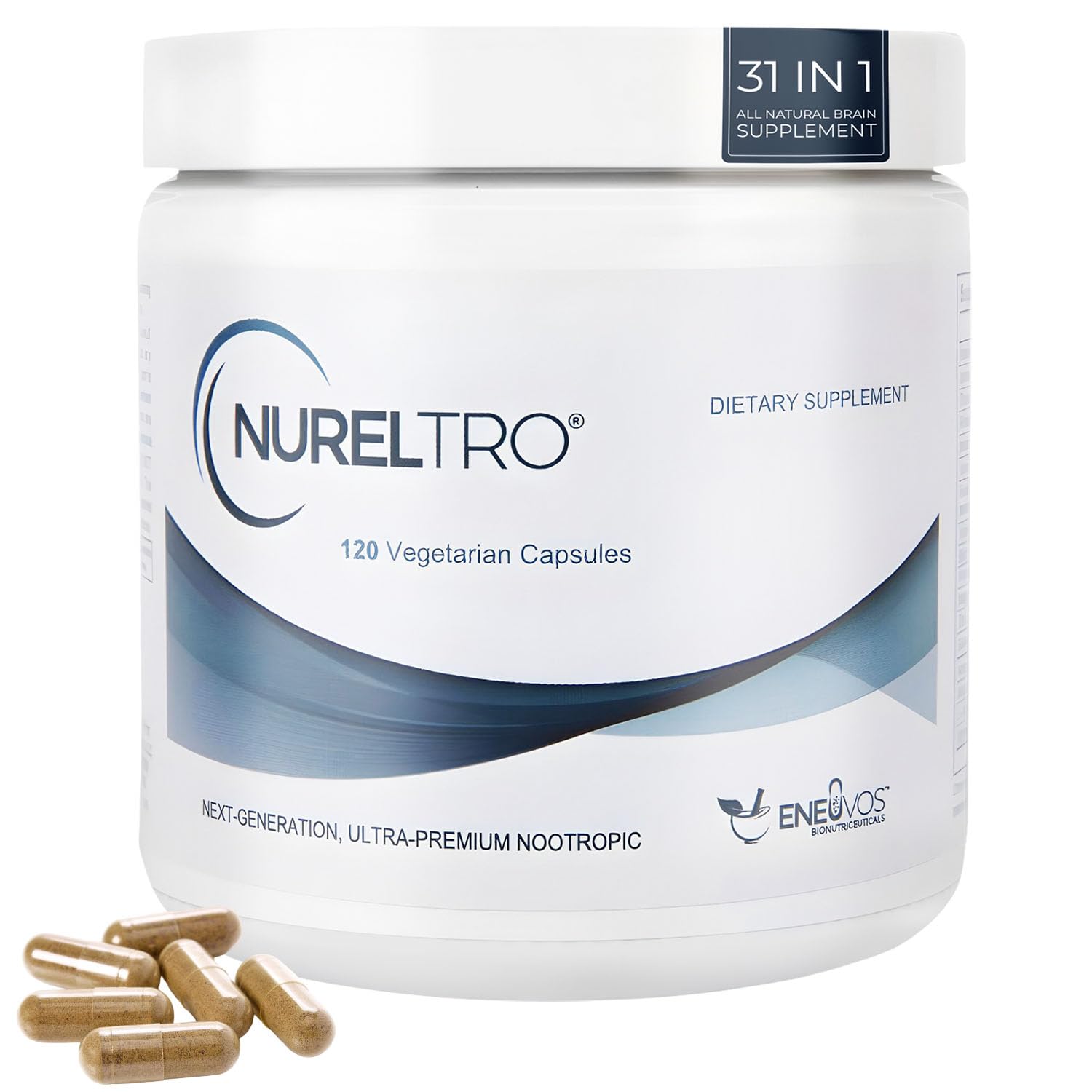Nureltro® Brain Supplements for Memory and Focus, 120 Capsules - Nootropics Brain Support Supplement, Focus Supplement, Comprehensive Brain Health Supplements for Adults and Seniors, Caffeine-Free