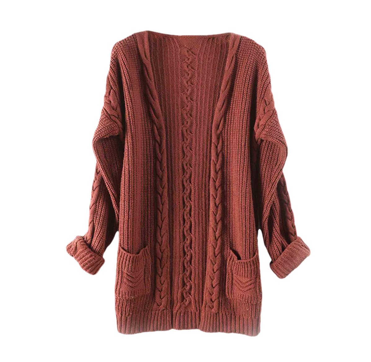Hamthuit Cardigan da Donna Maglione Vintage in Lana Spesso Caldo Morbido Lavorato A Maglia Cardigan Lungo Maglione Lungo