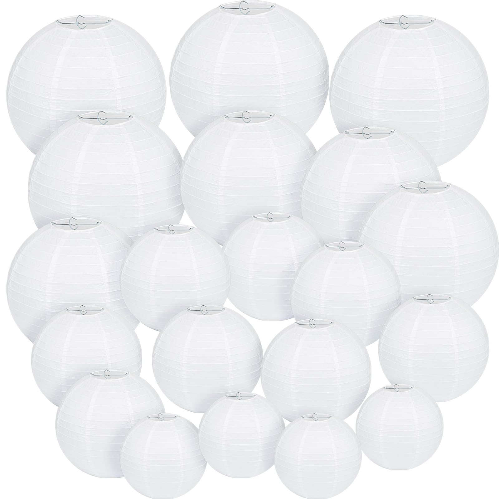 LIHAO 20PCS White Paper Lanterns Decorative Chinese Lanterns for Wedding Decor, Bridal, Baby Shower, Christmas, Birthday, Party Decorations, DIY Crafts(Size of 6”, 8”, 10” 12’’)