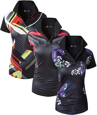 3 Pack Womens Short Sleeve Fit Sport Polo Tee Shirts T-Shirts Tshirt Tops Poloshirt Golf Tennis Pickleball SWT251