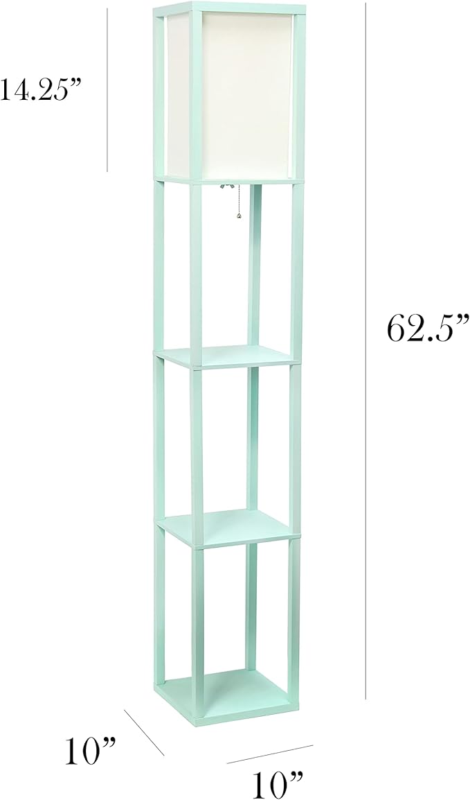 Simple Designs Simple Designs LF1014-AQU-LB Three Shelf Etagere Organizer Storage Floor Lamp with White Linen Shade for Living Room, Bedroom, Office, Hallway, Aqua, with Feit LED Bulb Included photo 3
