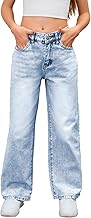 MakeMeChic Girl's Denim Pants High Waisted Straight Leg Jeans with Pockets